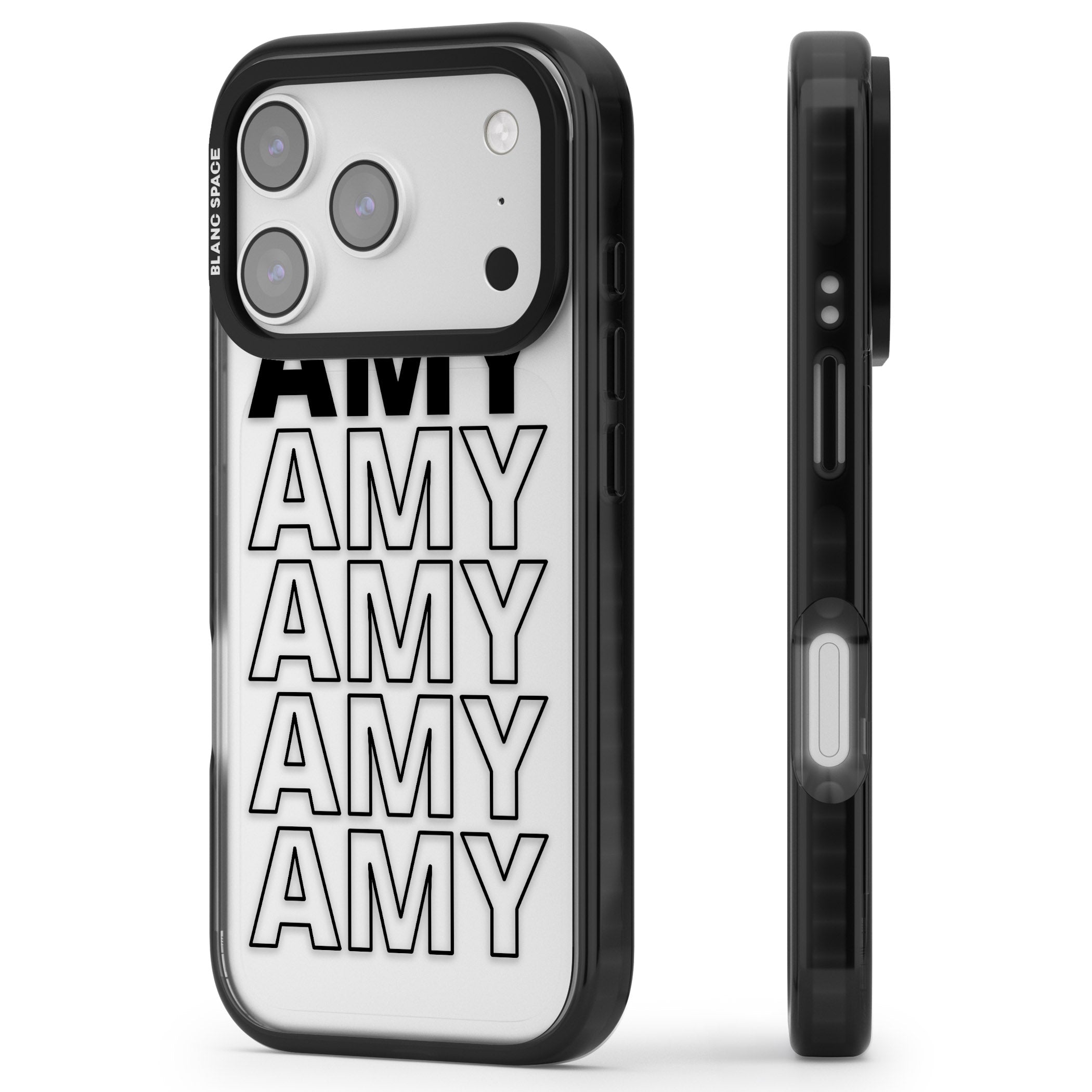 Personalised Bold Continous Name iPhone 17 Pro Impact Black Phone Case Side Profile