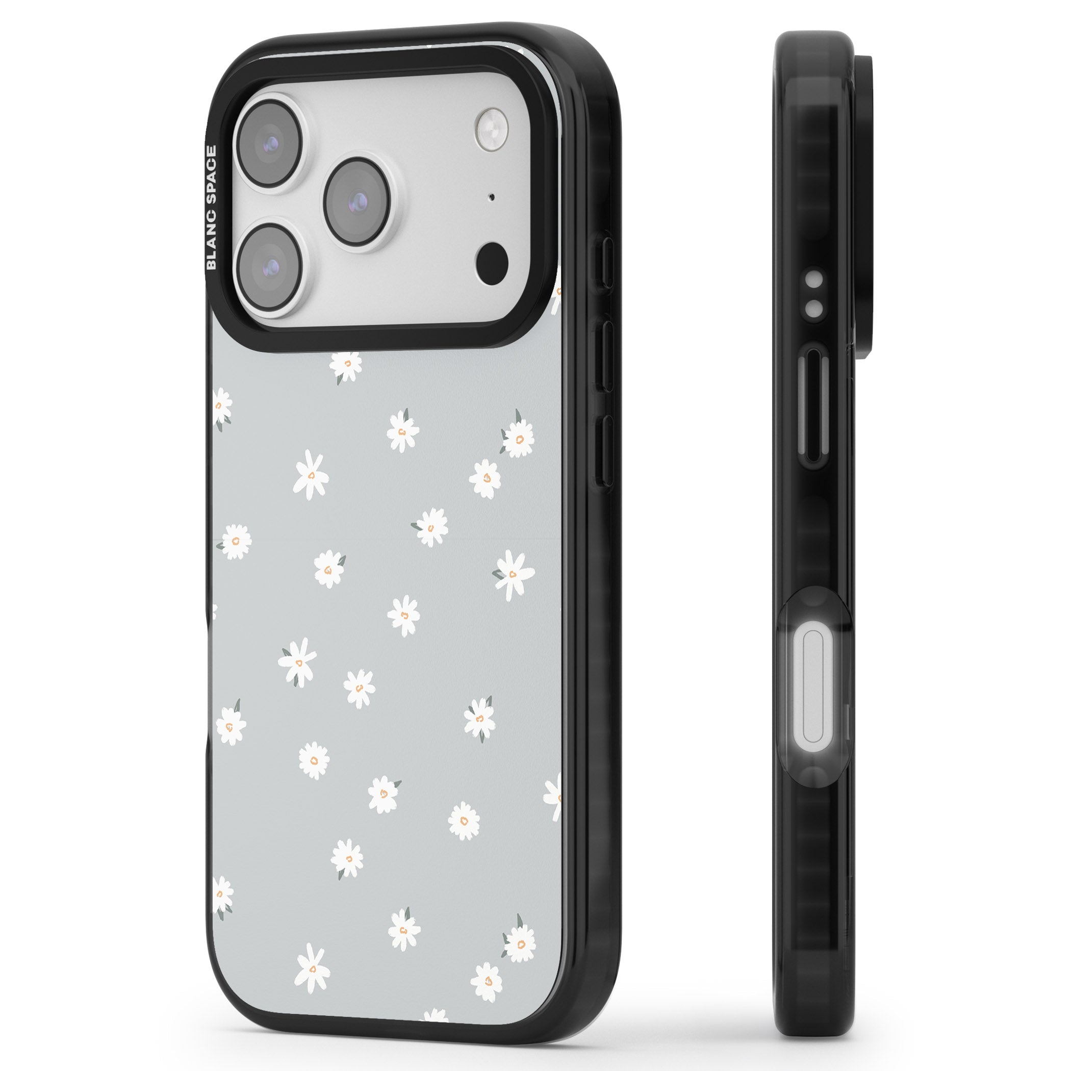 Painted Daisy Blue Grey iPhone 17 Pro Impact Black Phone Case Side Profile