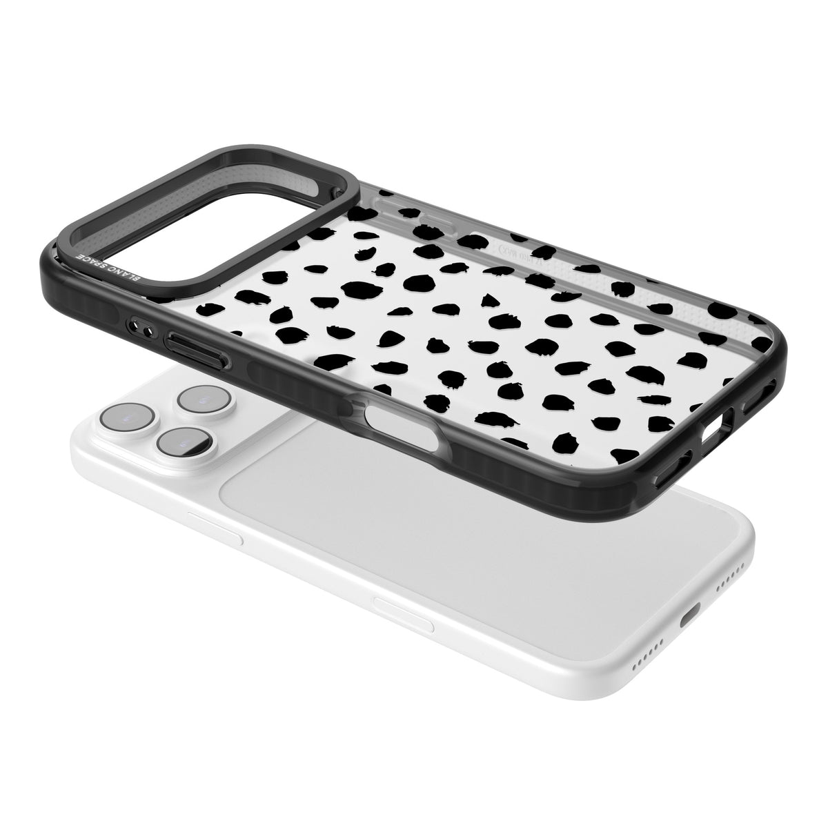 Black Dalmatian Polka Dot iPhone 17 Pro Max Impact Black Phone Case angled
