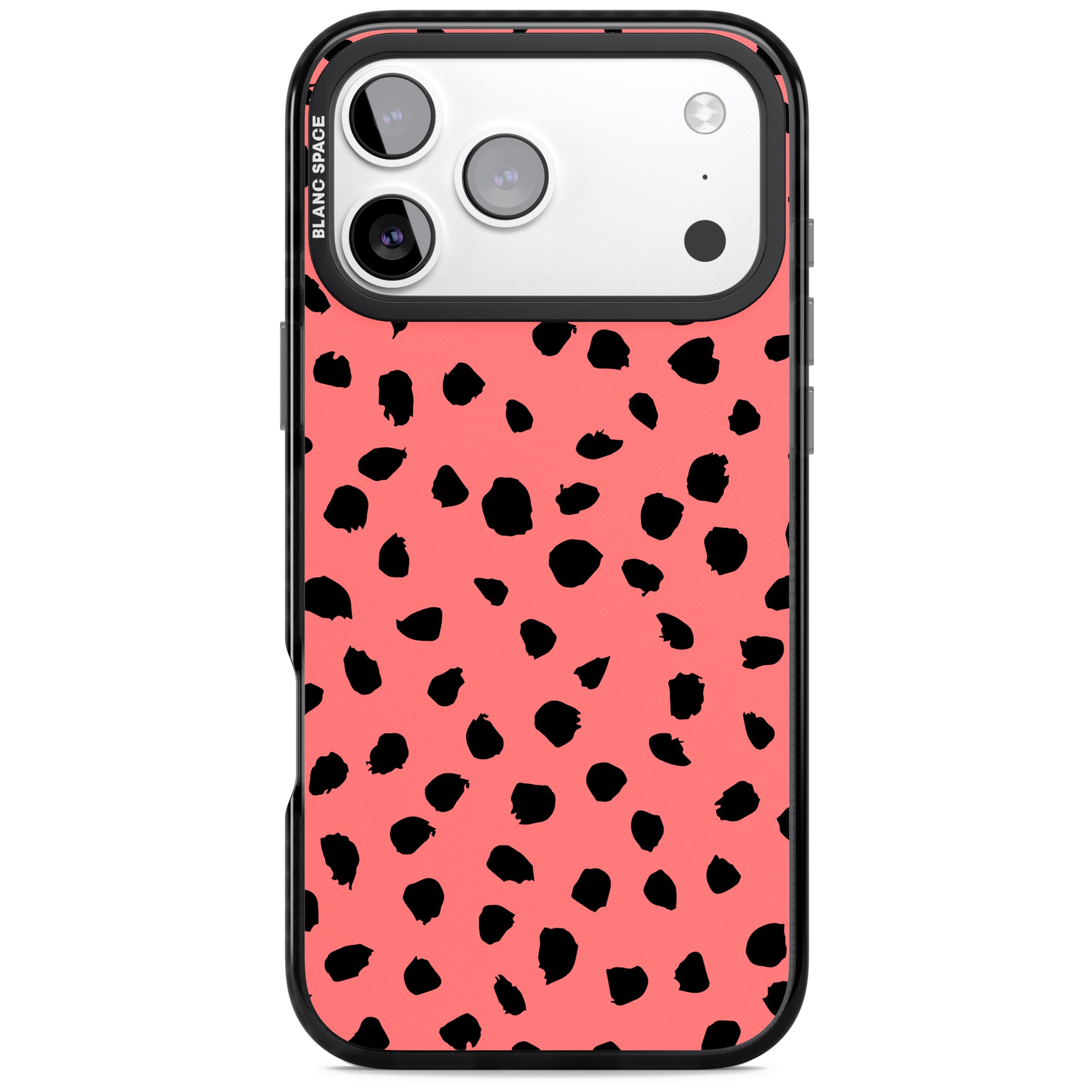 Black Dalmatian Spots On Coral iPhone 17 Pro Impact Black Phone Case