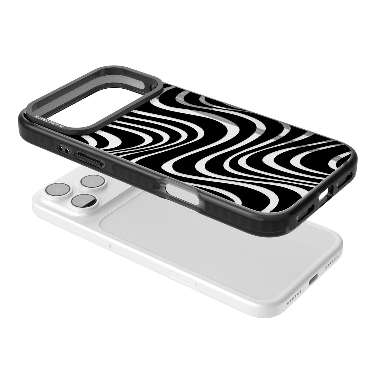 Abstract Waves iPhone 17 Pro Max Impact Black Phone Case angled
