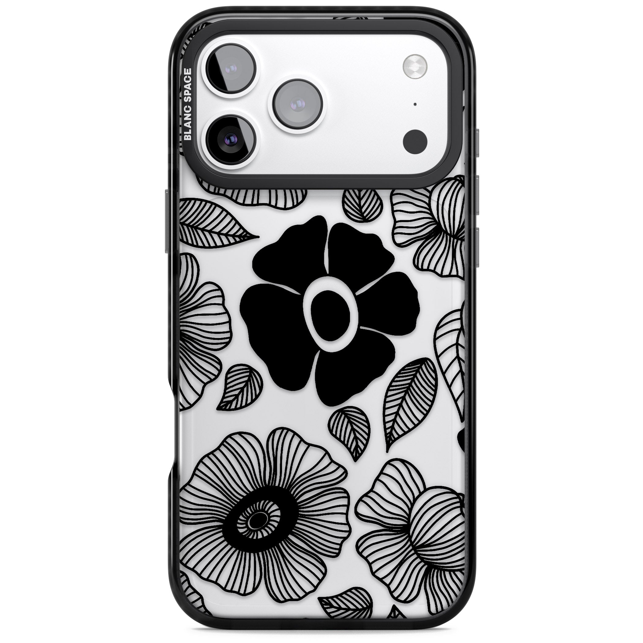 Black Flowers iPhone 17 Pro Impact Black Phone Case