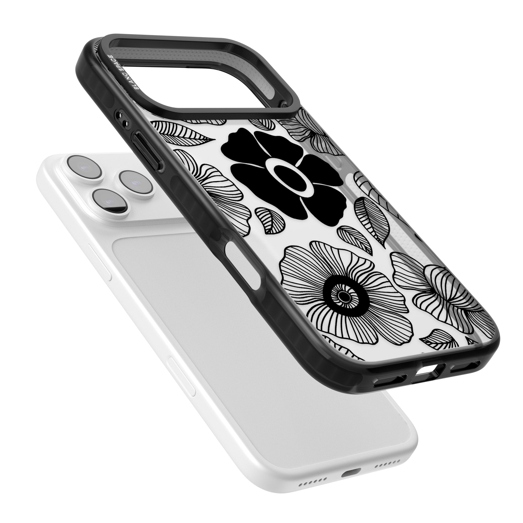 Black Flowers iPhone 17 Pro Impact Black Phone Case Colours
