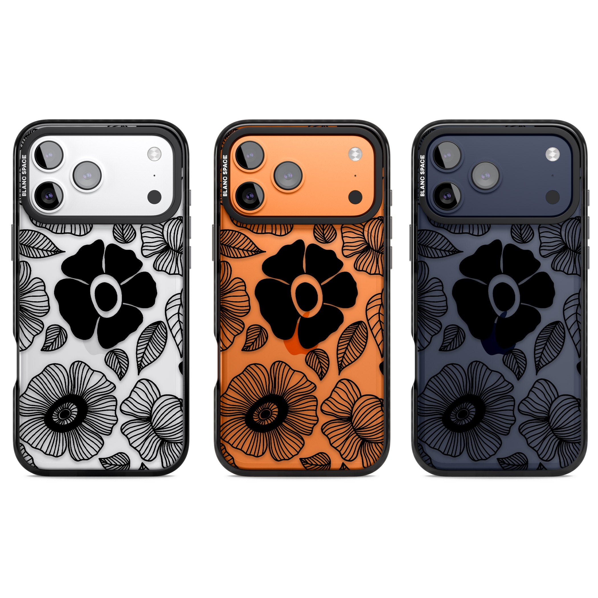 Black Flowers iPhone 17 Pro Impact Black Phone Case APT Impact Protection