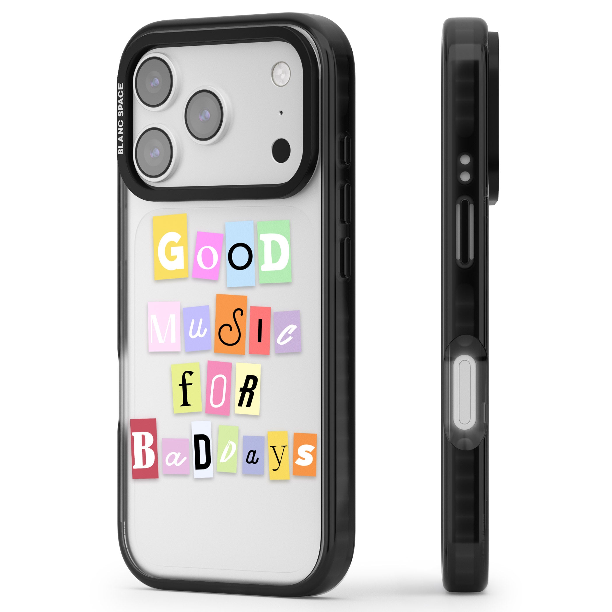Good Music For Bad Days iPhone 17 Pro Impact Black Phone Case Side Profile