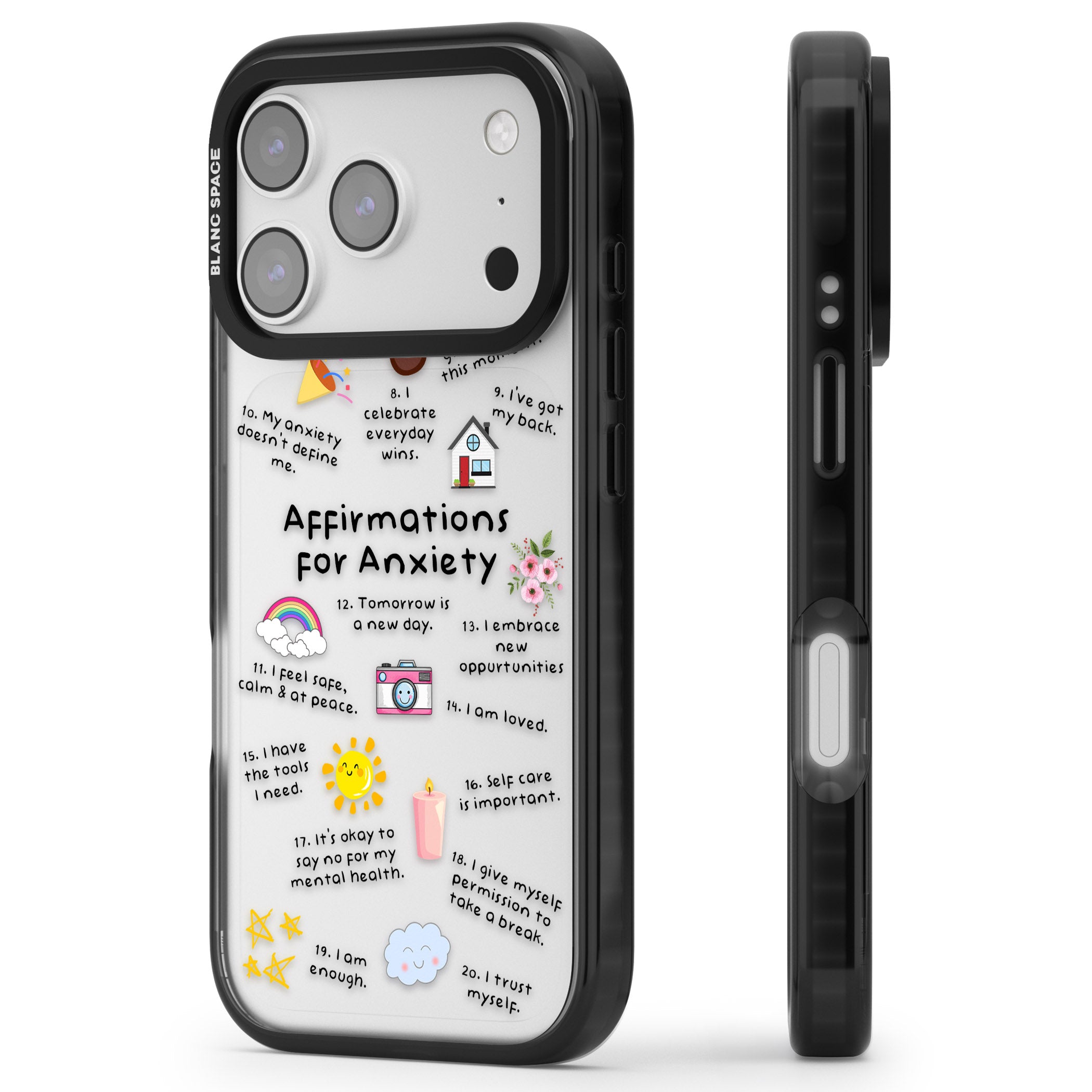 Anxiety Black Text iPhone 17 Pro Impact Black Phone Case Side Profile