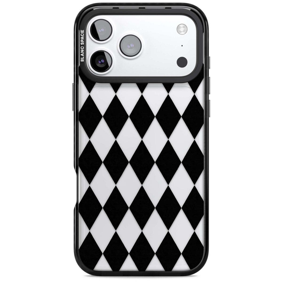 Black Diamonds monochrome iPhone case featuring black and white diamond checkered harlequin pattern | Clear Impact case for iPhone 17 Pro, iPhone 17 Pro Max