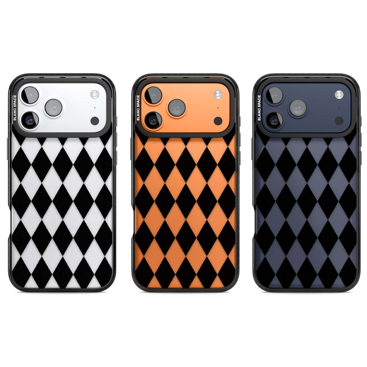 Black Diamonds monochrome iPhone case featuring black and white diamond checkered harlequin pattern | Clear Impact case for iPhone 17 Pro, iPhone 17 Pro Max