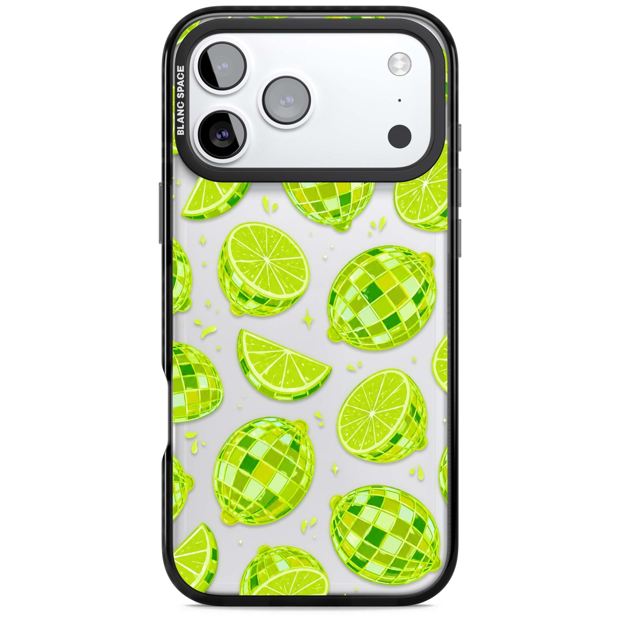 Disco Limes fruit aesthetic iPhone case featuring green disco balls, lime slices and citrus sparkles | Clear Impact case for iPhone 17 Pro, iPhone 17 Pro Max