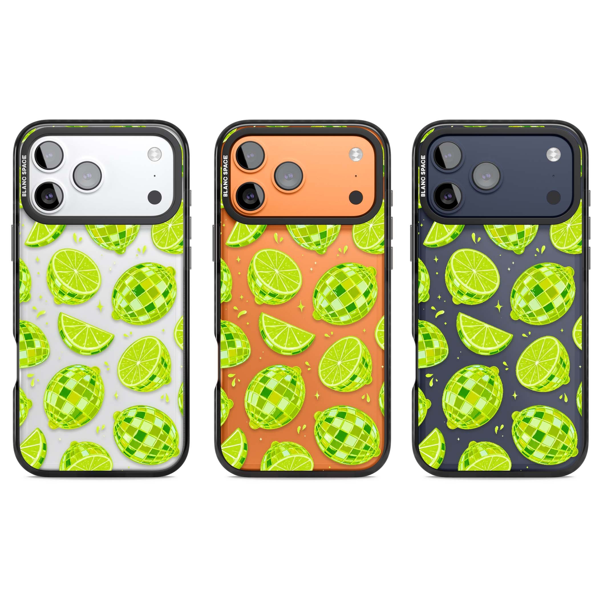 Disco Limes fruit aesthetic iPhone case featuring green disco balls, lime slices and citrus sparkles | Clear Impact case for iPhone 17 Pro, iPhone 17 Pro Max
