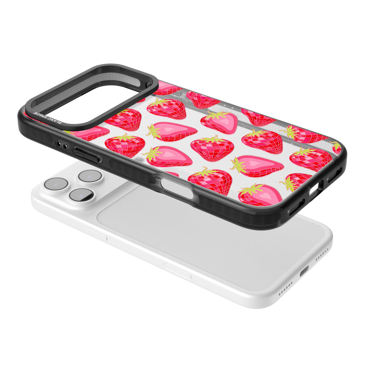 Disco Strawberry iPhone 17 Pro Max Impact Black Phone Case angled