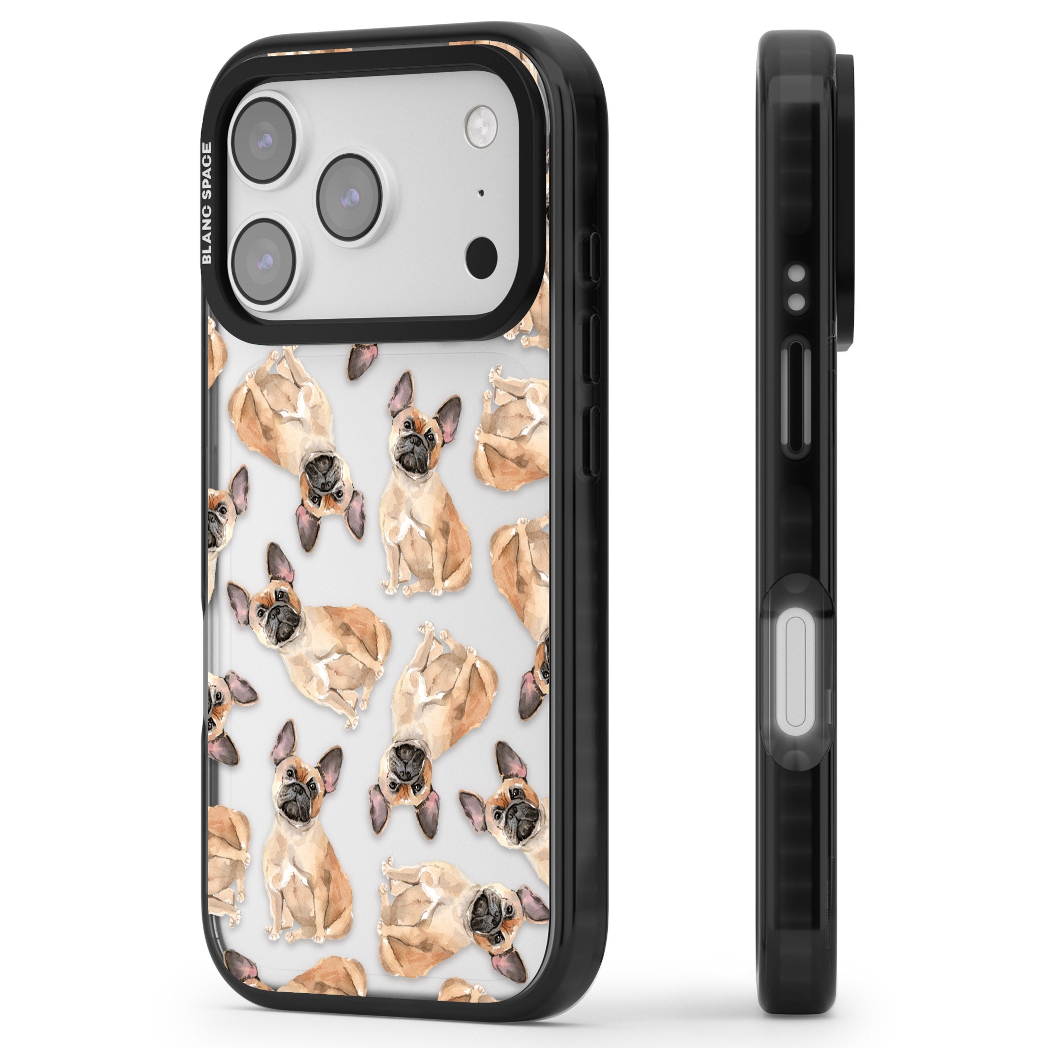 French Bulldog Watercolour Pattern iPhone 17 Pro Impact Black Phone Case Side Profile
