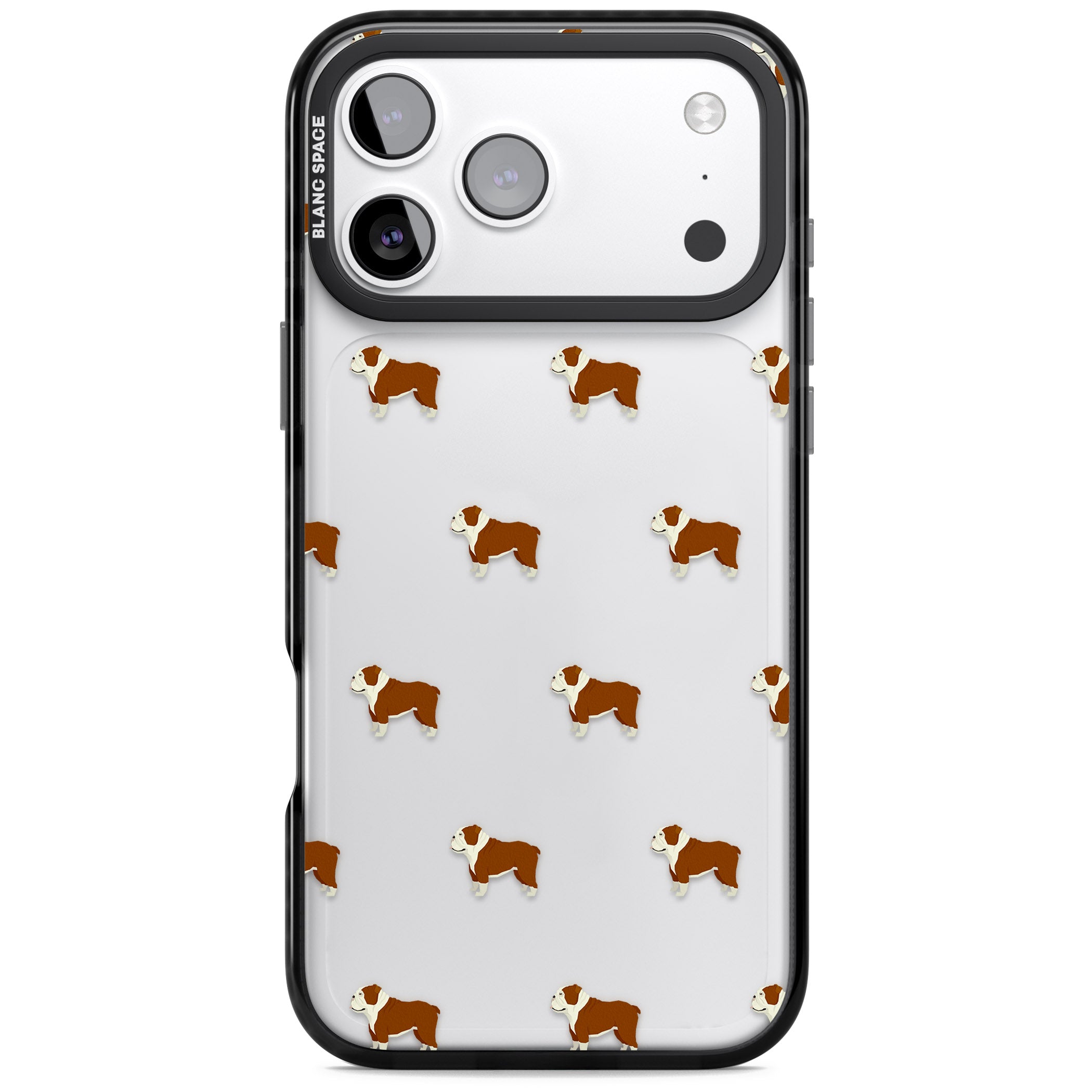 Bulldog Pattern Clear iPhone 17 Pro Impact Black Phone Case