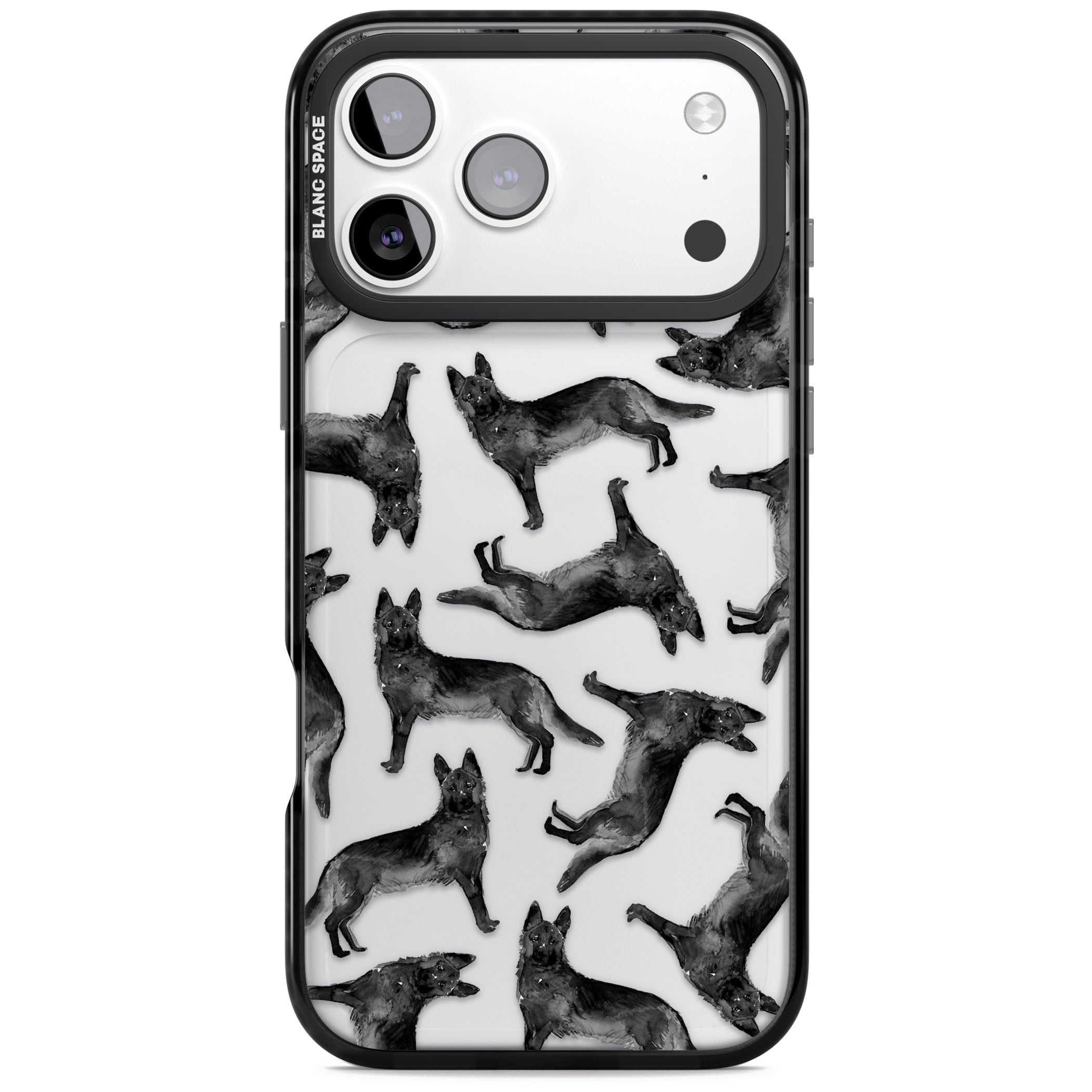 German Shepherd Pattern Black iPhone 17 Pro Impact Black Phone Case