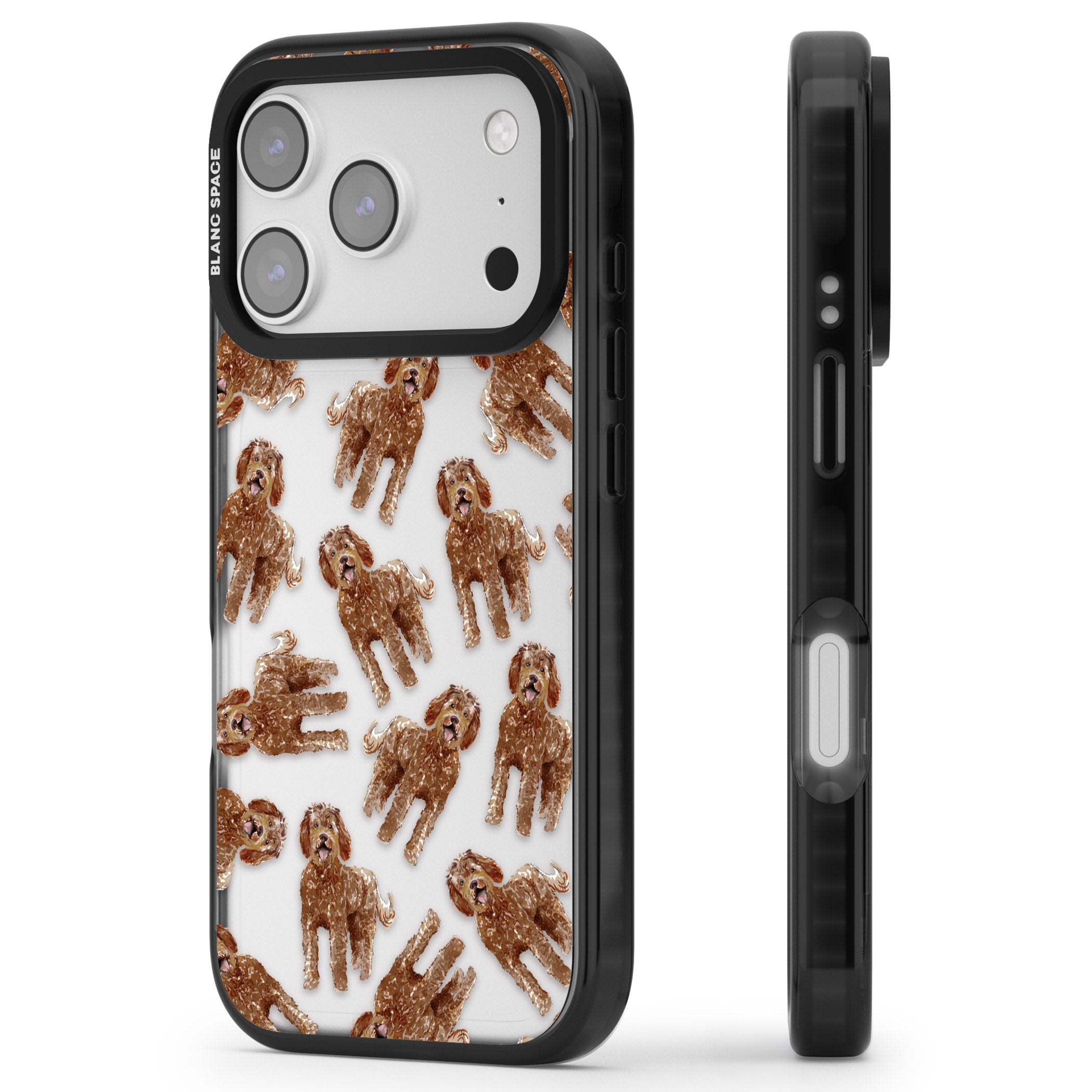 Labradoodle Brown Pattern iPhone 17 Pro Impact Black Phone Case Side Profile