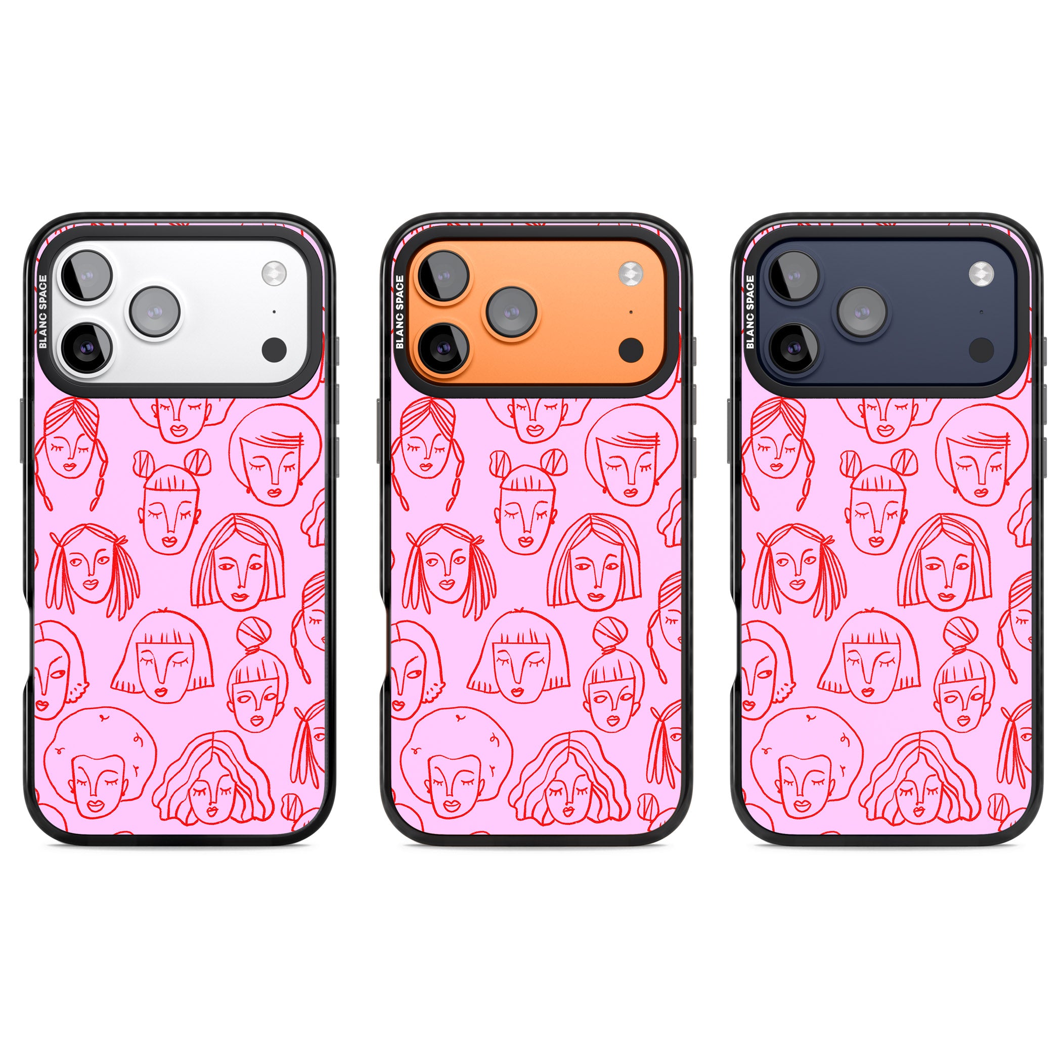 Girl Portrait Doodles iPhone 17 Pro Impact Black Phone Case APT Impact Protection