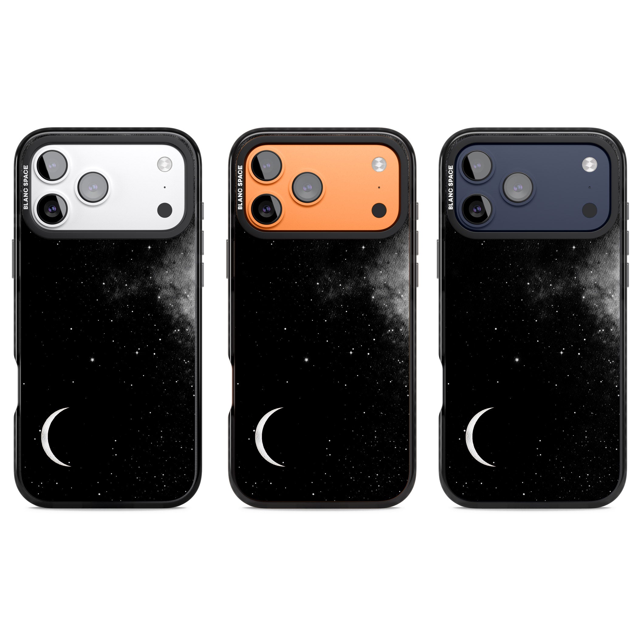 Night Sky Galaxies: Crescent Moon iPhone 17 Pro Impact Black Phone Case APT Impact Protection