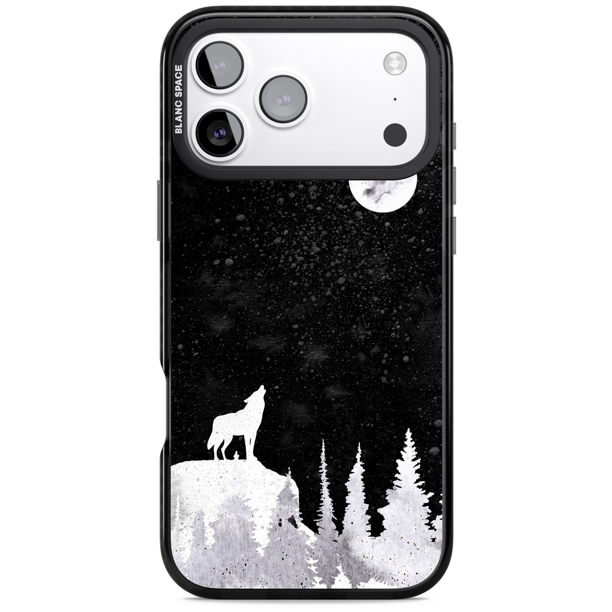 Moon Phases: Wolf & Full Moon iPhone 17 Pro Impact Black Phone Case