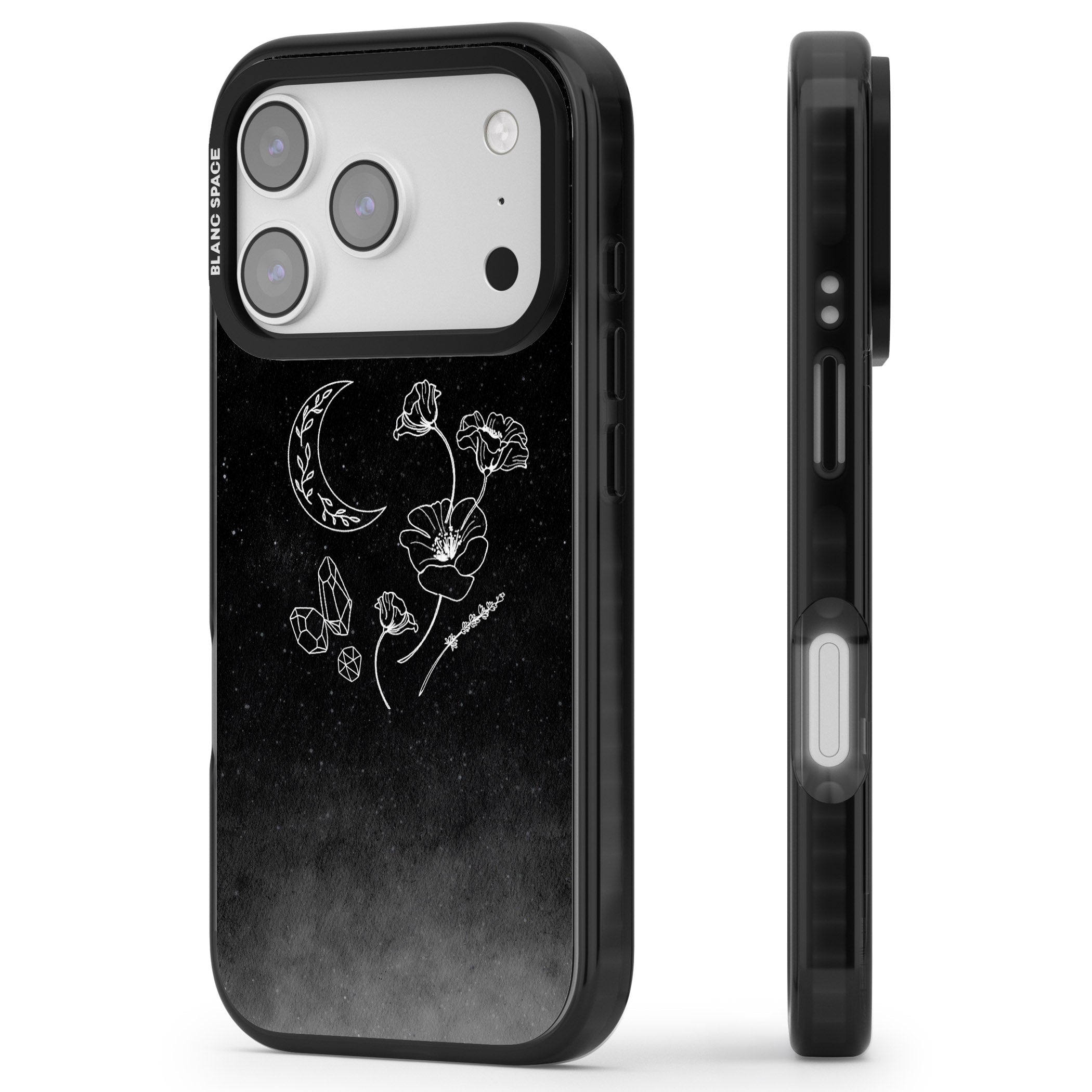 Midnight Moon Botanic iPhone 17 Pro Impact Black Phone Case Side Profile