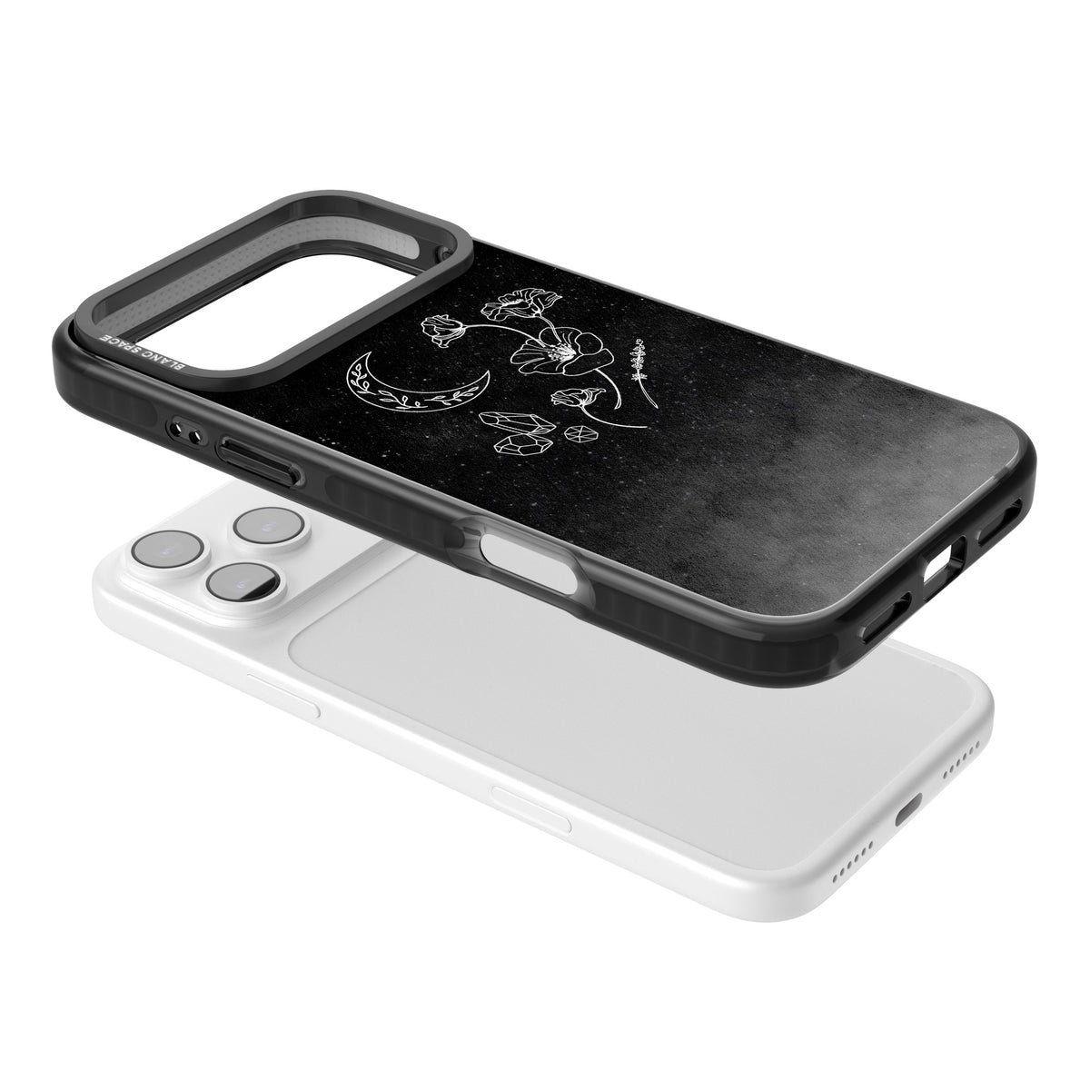 Midnight Moon Botanic iPhone 17 Pro Max Impact Black Phone Case angled