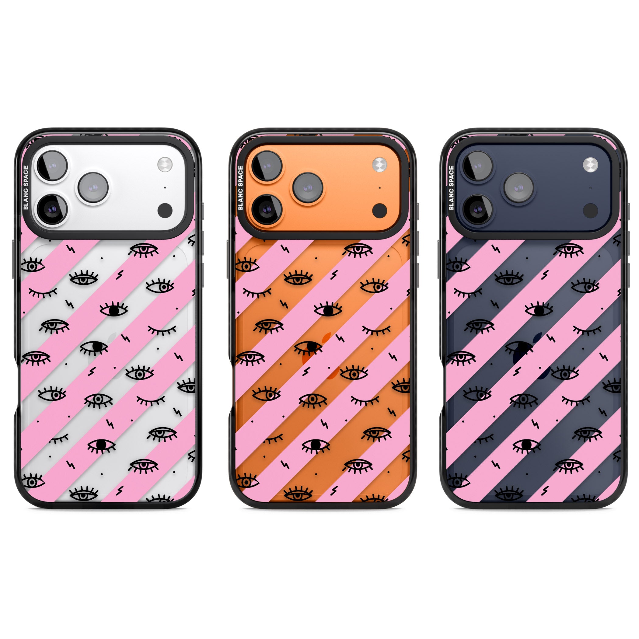 Pink Stripe Eyes iPhone 17 Pro Impact Black Phone Case APT Impact Protection