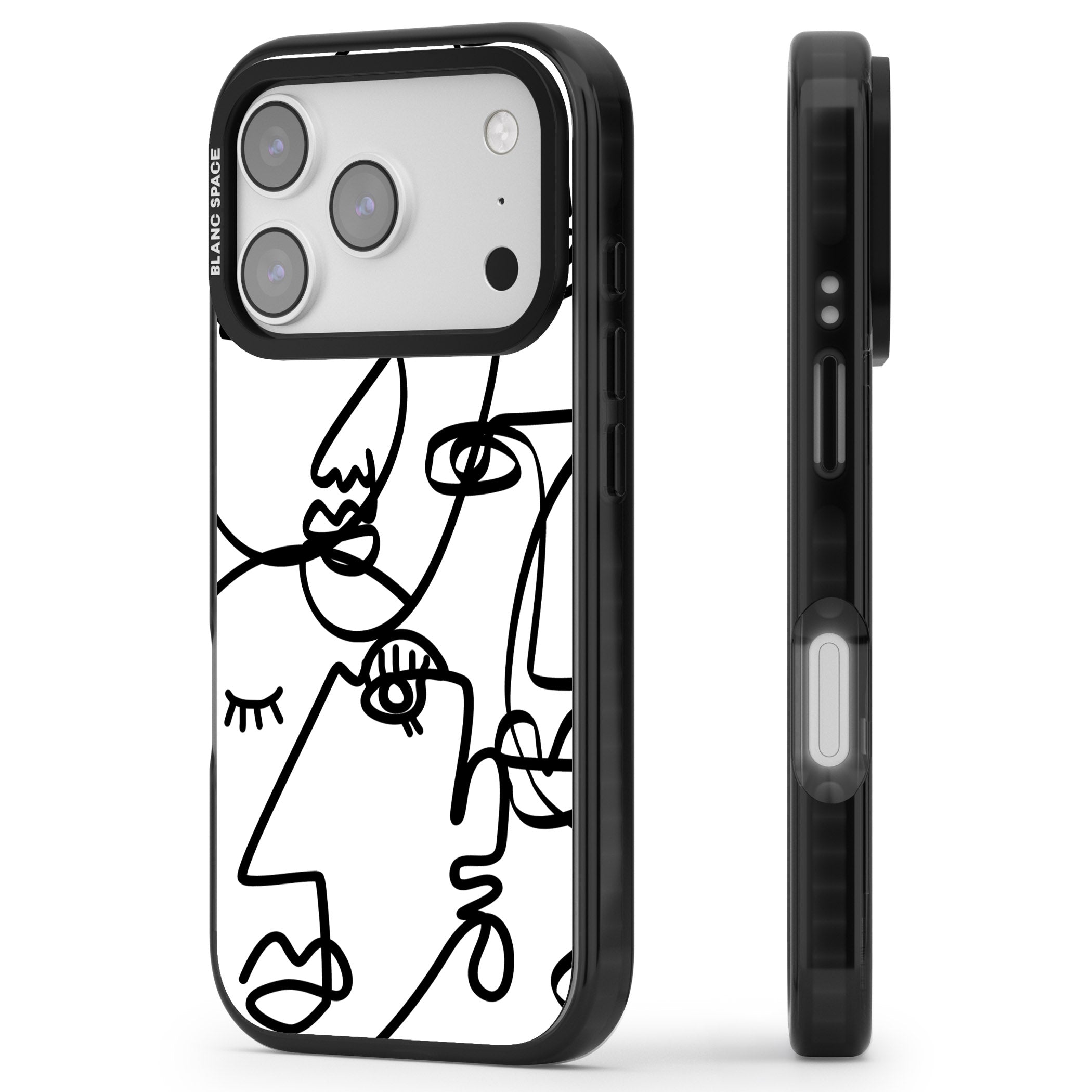 Abstract Line Art Black White iPhone 17 Pro Impact Black Phone Case Side Profile