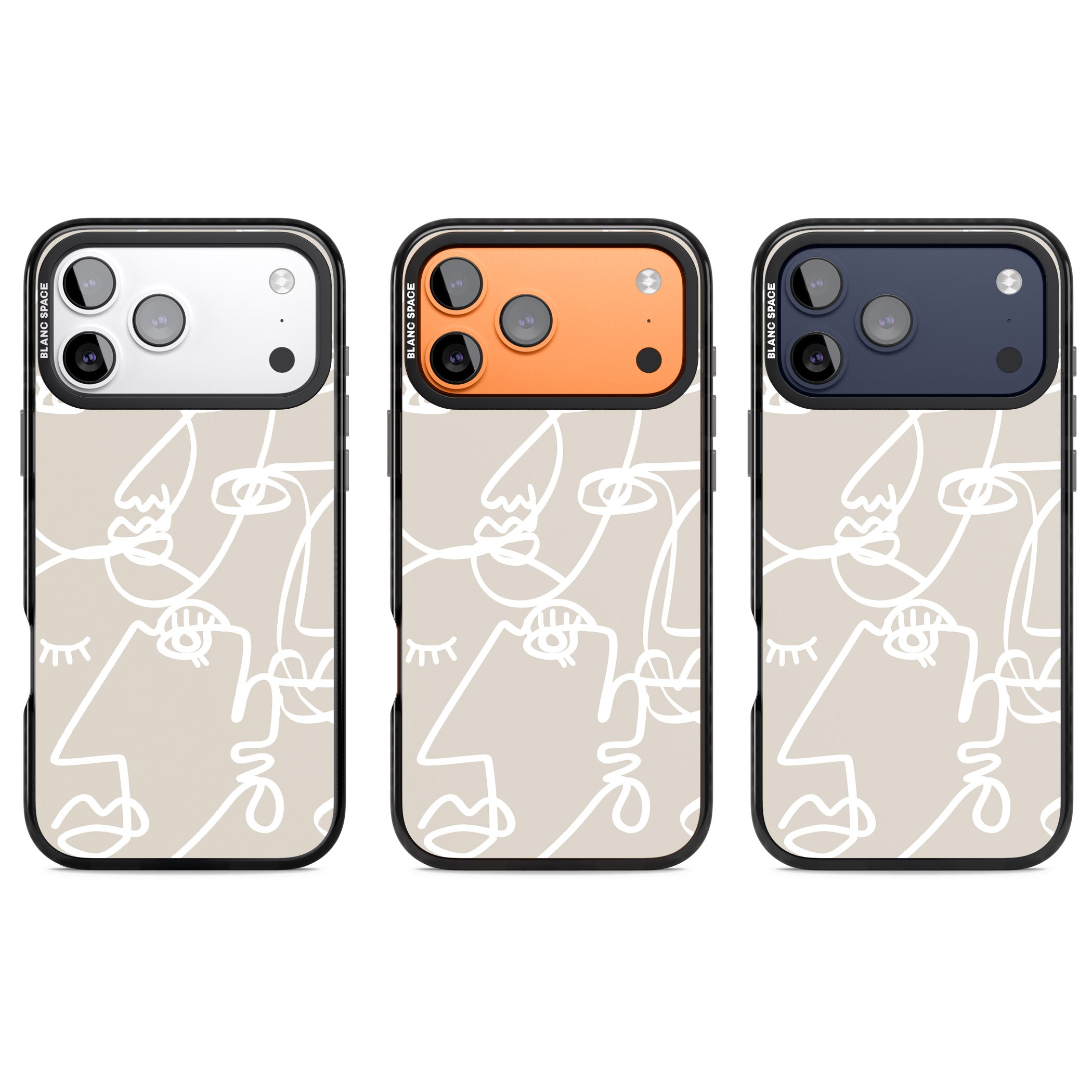 Abstract Line Art White Beige iPhone 17 Pro Impact Black Phone Case APT Impact Protection