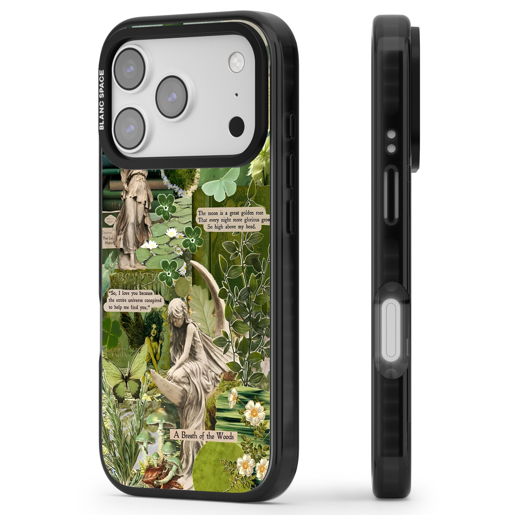 Enchanted Forest Green iPhone 17 Pro Impact Black Phone Case Side Profile