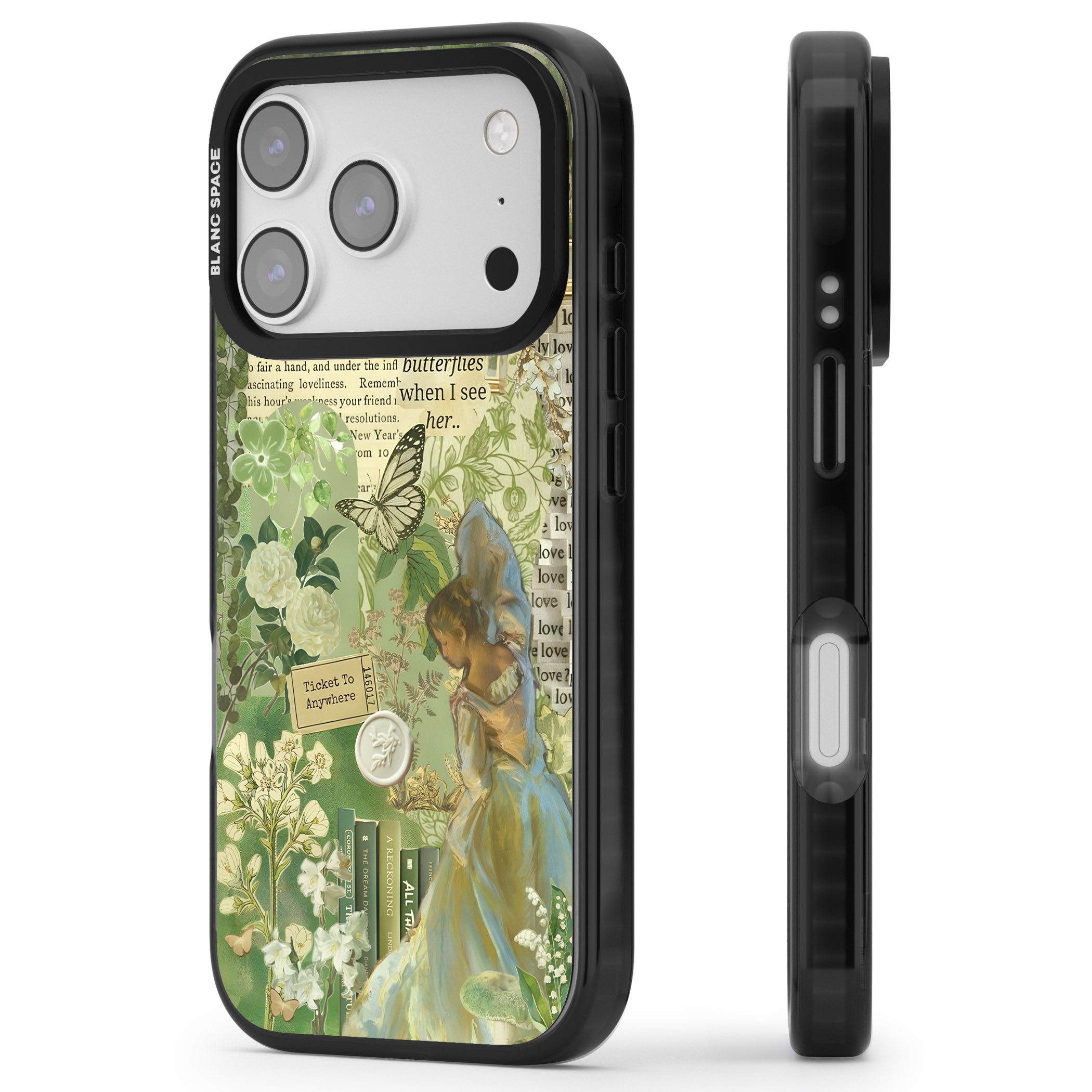 Vintage Green Fairy iPhone 17 Pro Impact Black Phone Case Side Profile