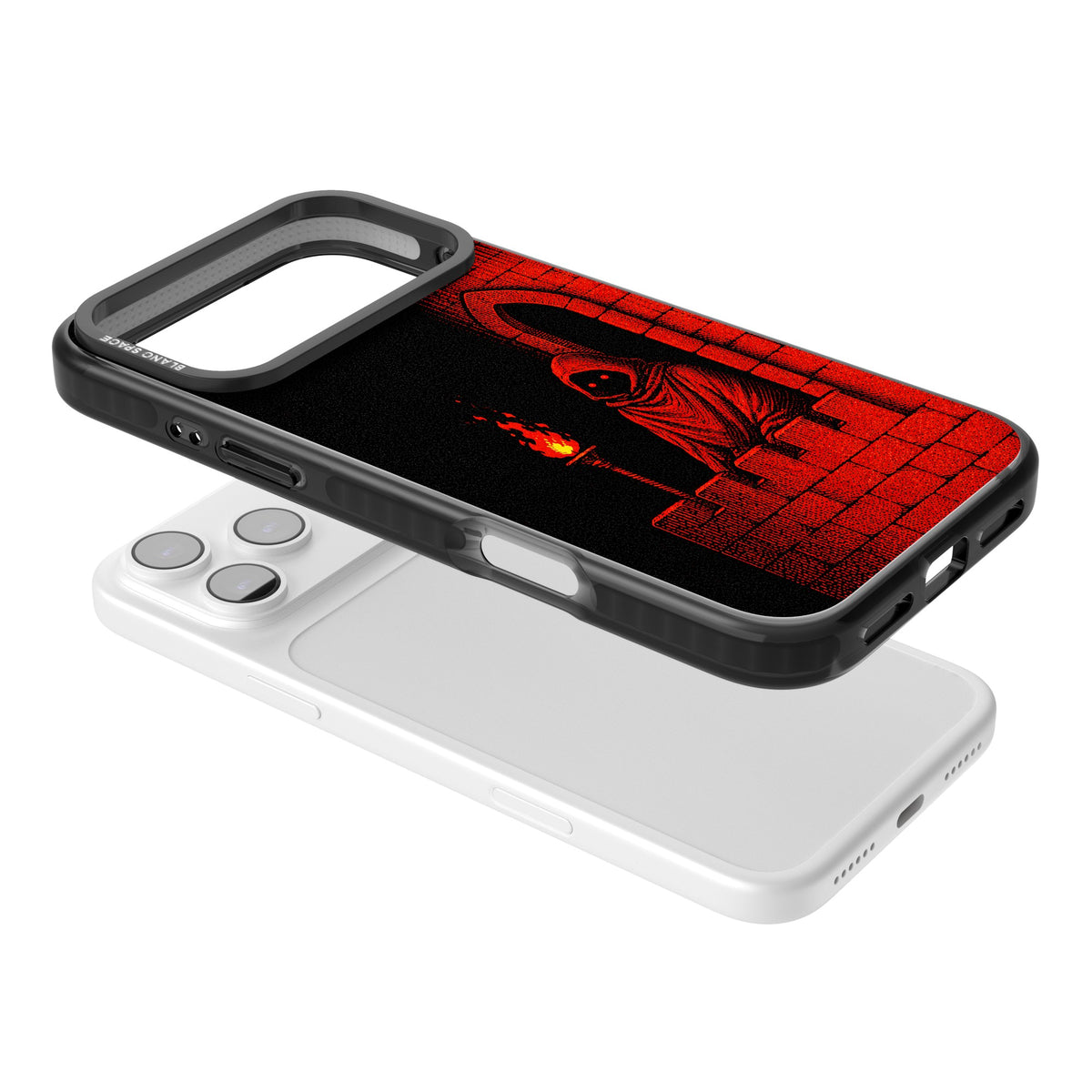 Crimson Crypt iPhone 17 Pro Max Impact Black Phone Case angled
