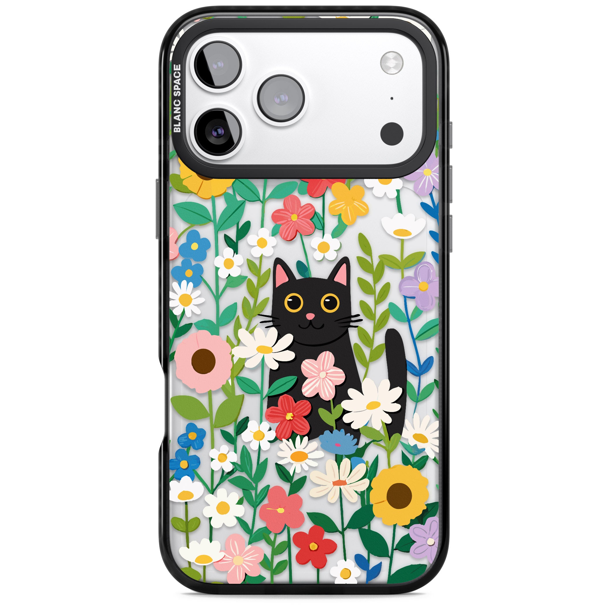 Whiskers & Wildflowers Cat iPhone 17 Pro Impact Black Phone Case