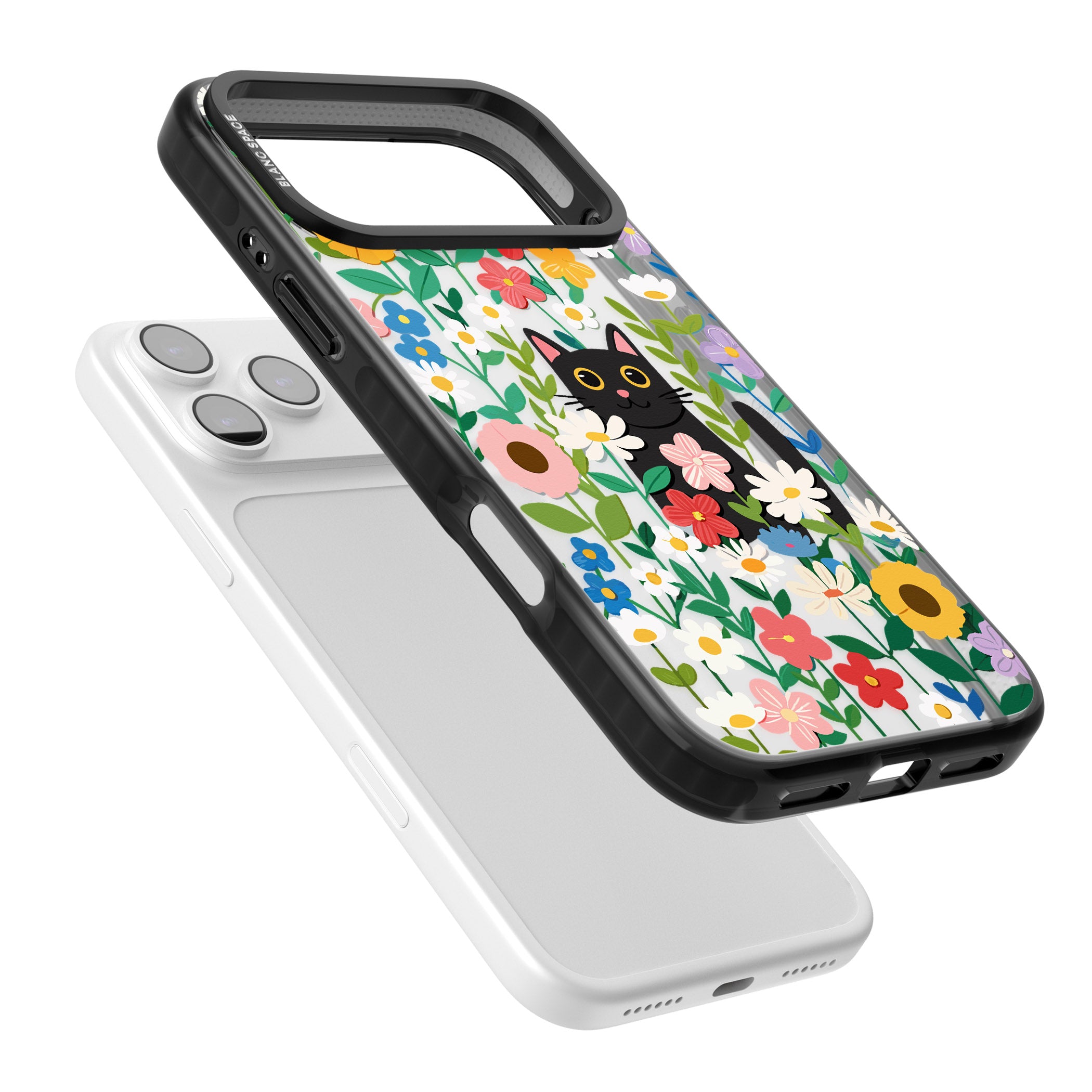 Whiskers & Wildflowers Cat iPhone 17 Pro Impact Black Phone Case Colours