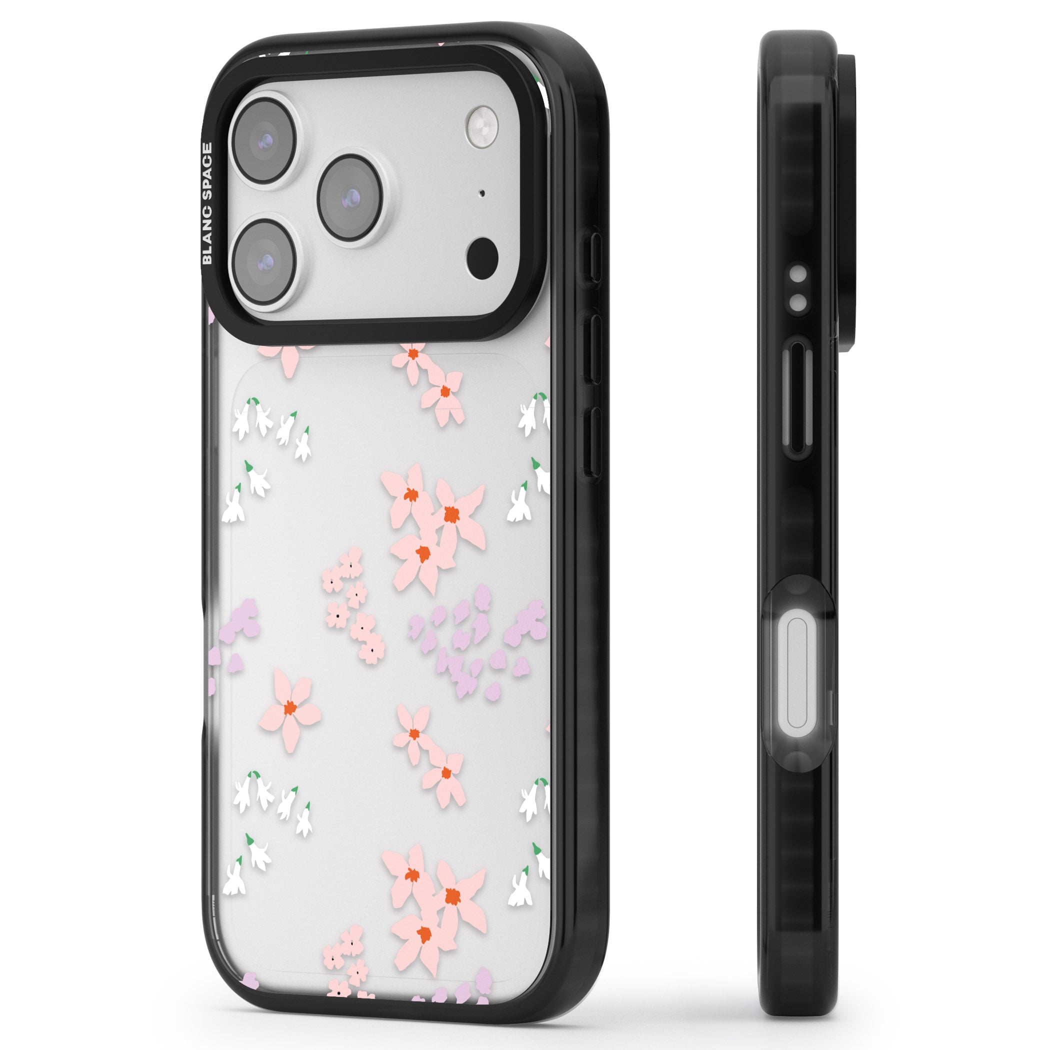 Pink & Purple Flower Mix iPhone 17 Pro Impact Black Phone Case Side Profile