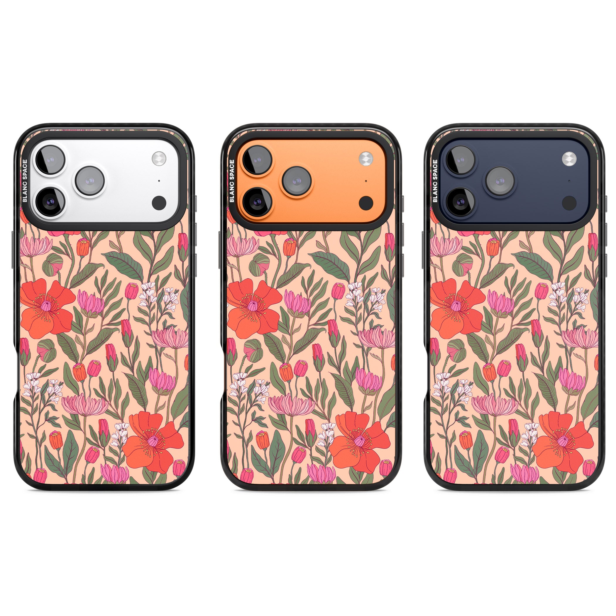 Peachy Floral Background iPhone 17 Pro Impact Black Phone Case APT Impact Protection