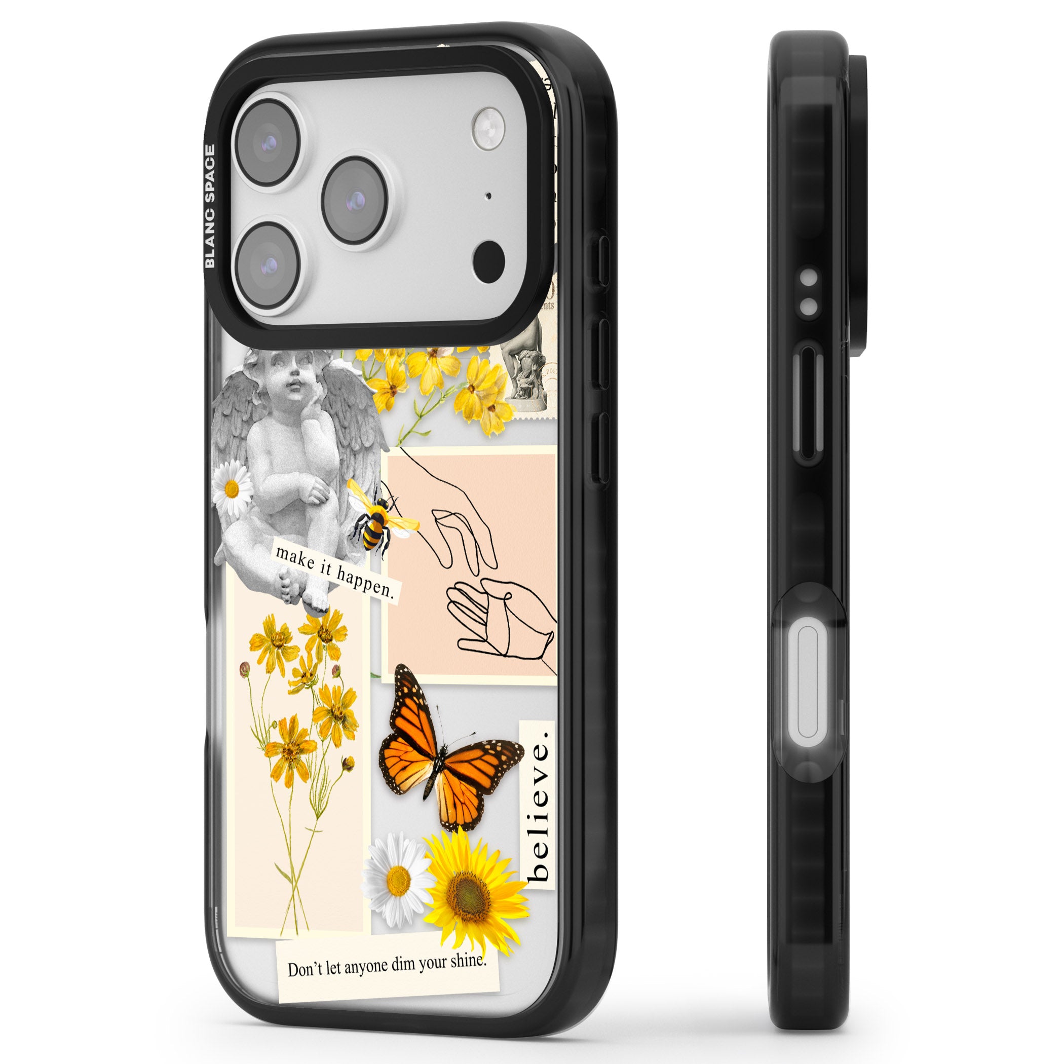 Vintage Wildflower Collage iPhone 17 Pro Impact Black Phone Case Side Profile