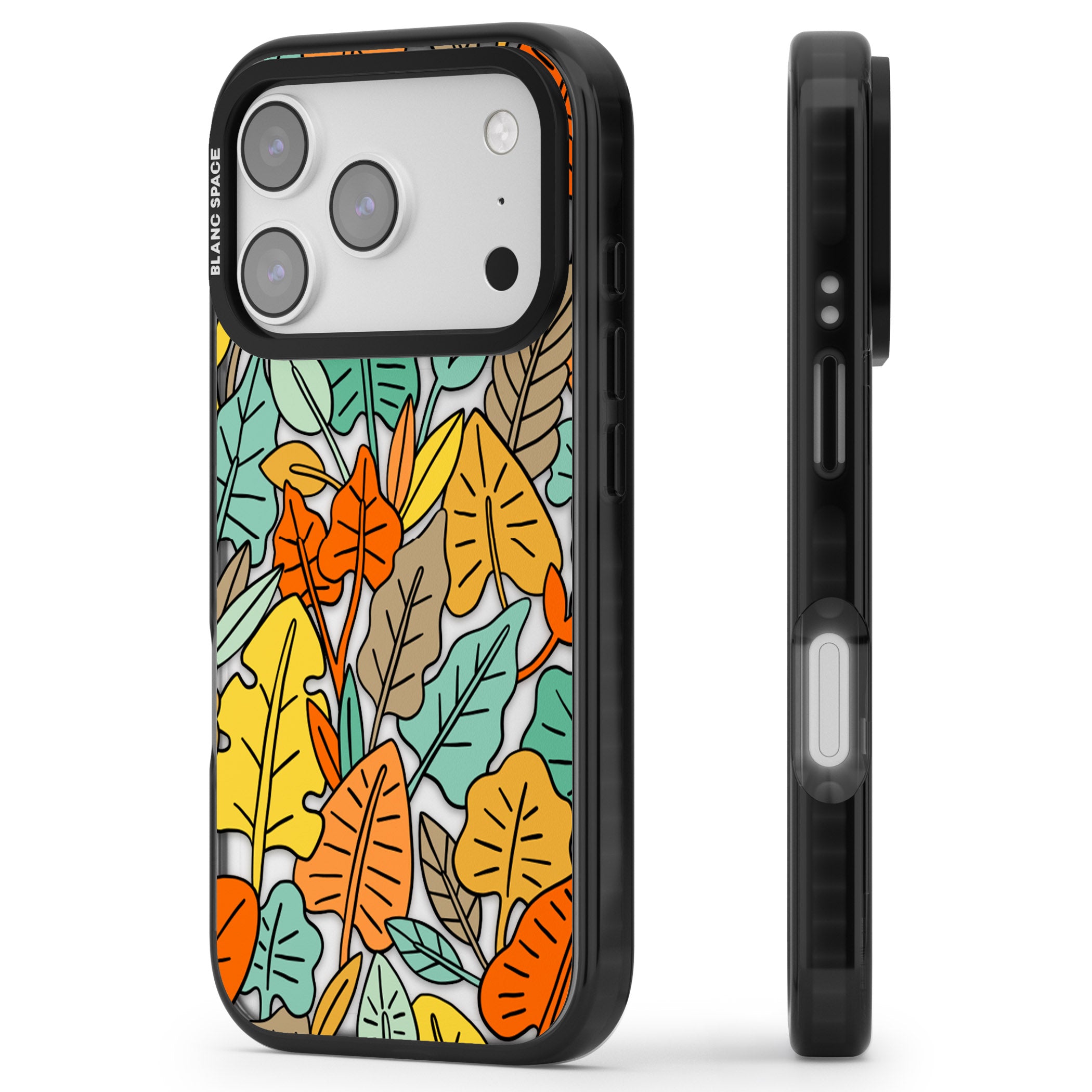 Pastel Toned Autumn Leaves iPhone 17 Pro Impact Black Phone Case Side Profile