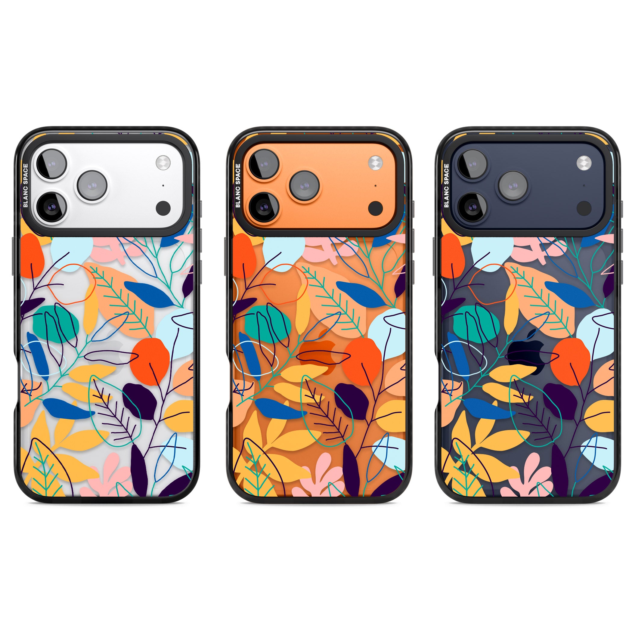 Abstract Line Drawn Leaves iPhone 17 Pro Impact Black Phone Case APT Impact Protection