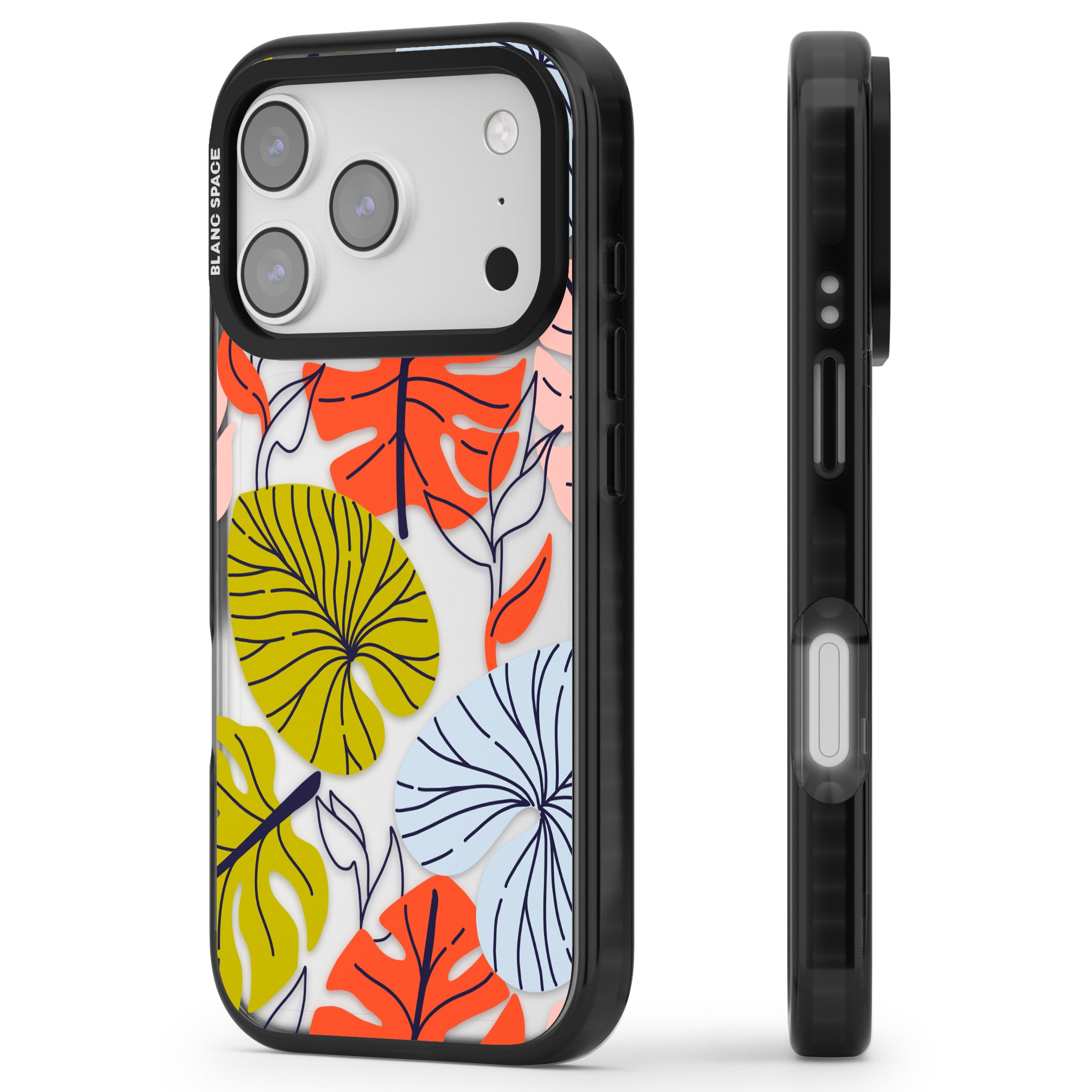 Retro Leaves iPhone 17 Pro Impact Black Phone Case Side Profile