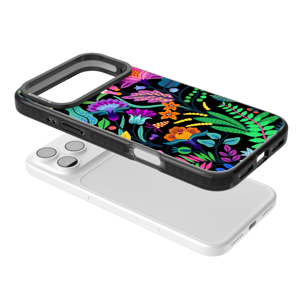 Floral Vibe (Black) iPhone 17 Pro Max Impact Black Phone Case angled