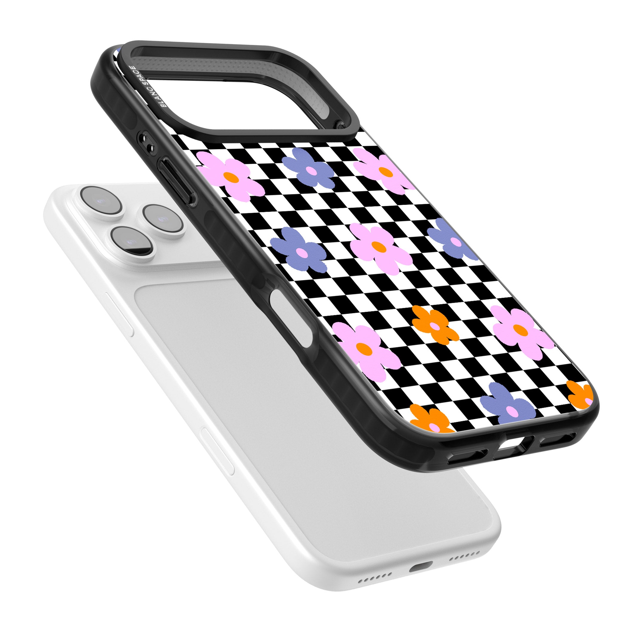Checkered Blossom iPhone 17 Pro Impact Black Phone Case Colours
