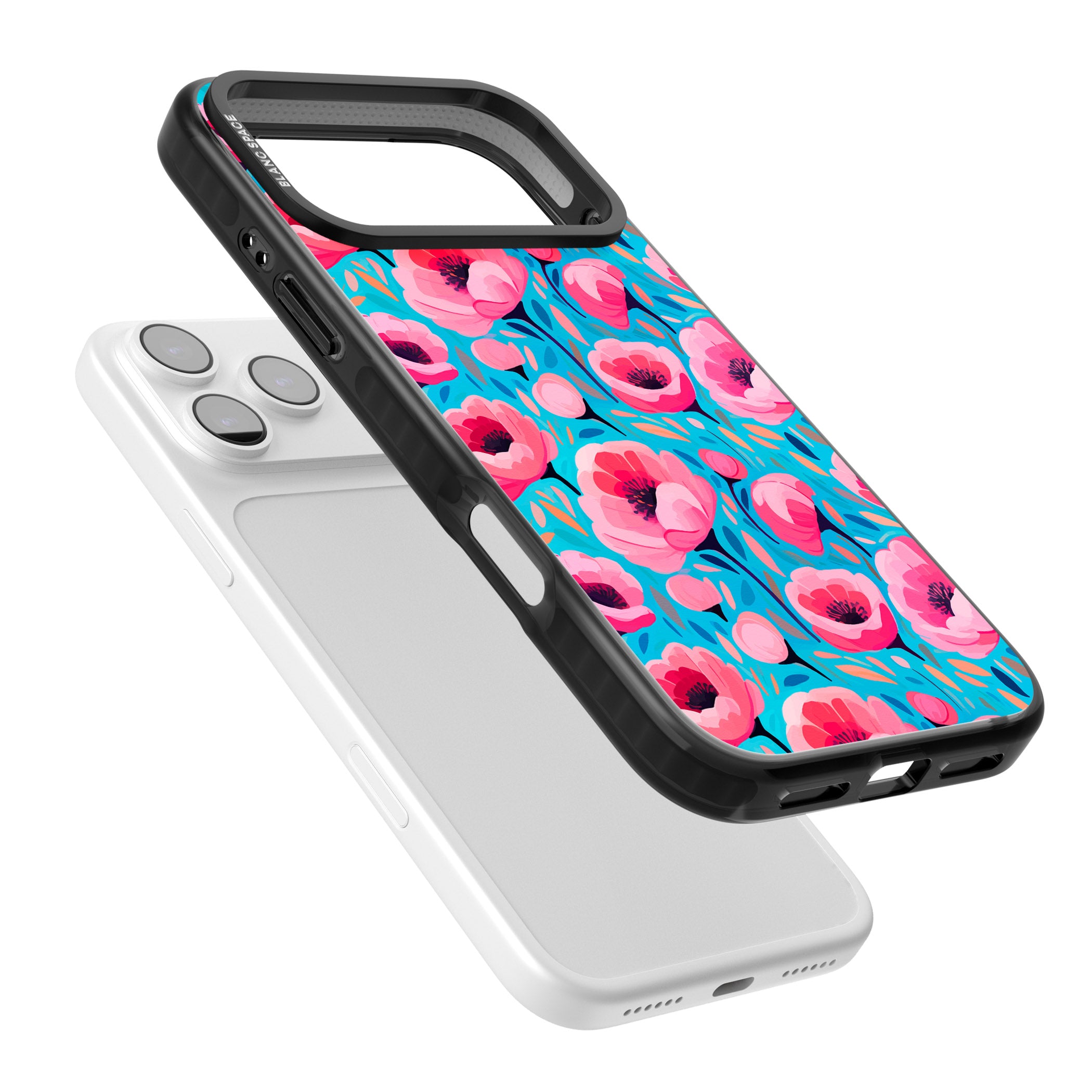 Tropical Pink Poppies iPhone 17 Pro Impact Black Phone Case Colours