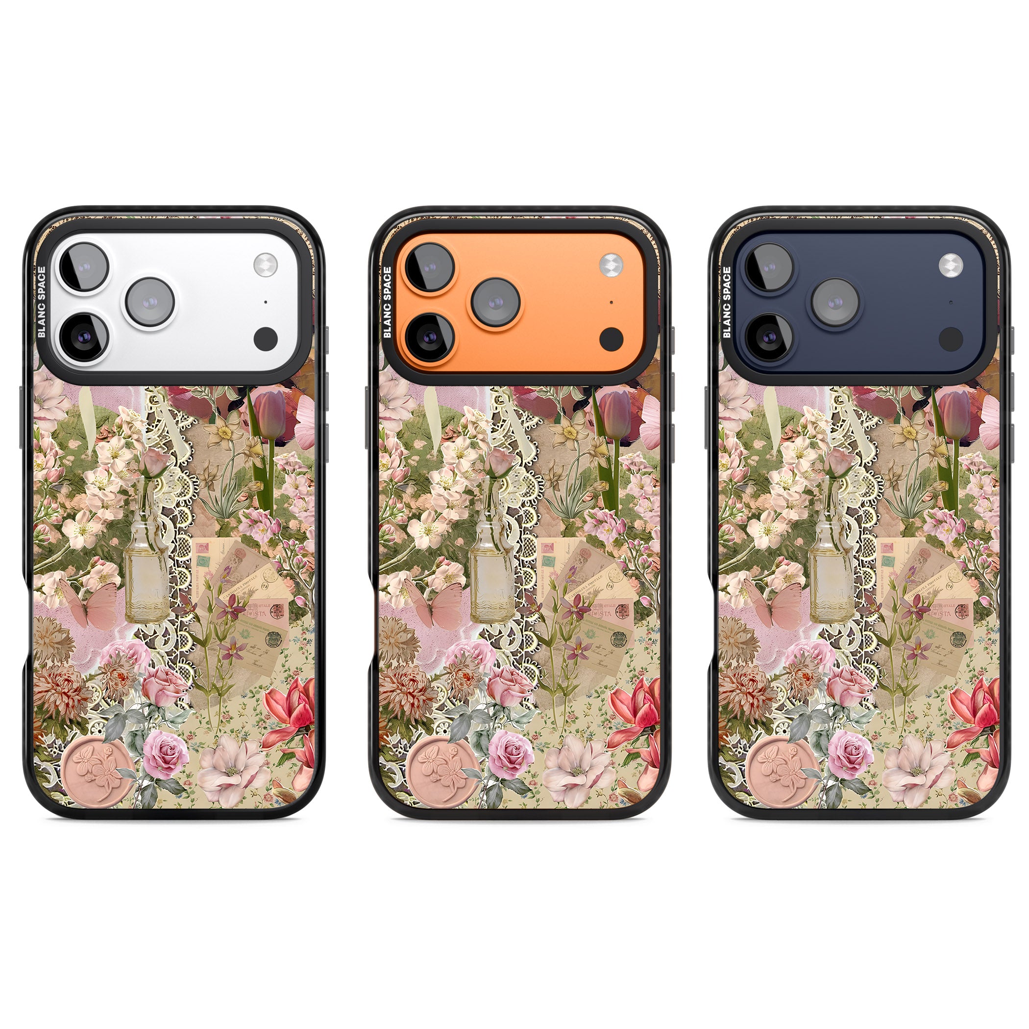 Soft Pink Flower Collage iPhone 17 Pro Impact Black Phone Case APT Impact Protection