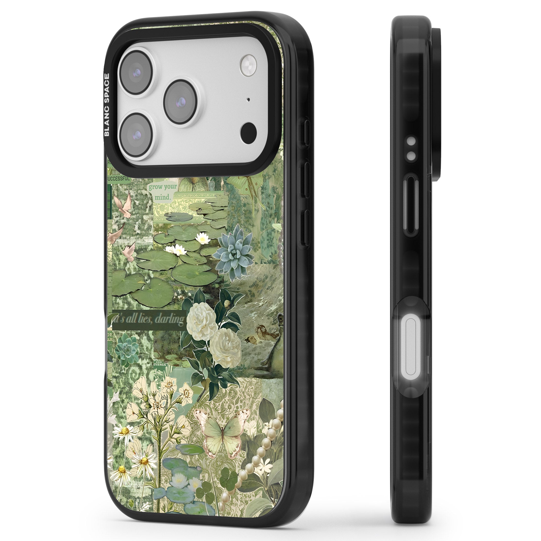 Sage Collage iPhone 17 Pro Impact Black Phone Case Side Profile
