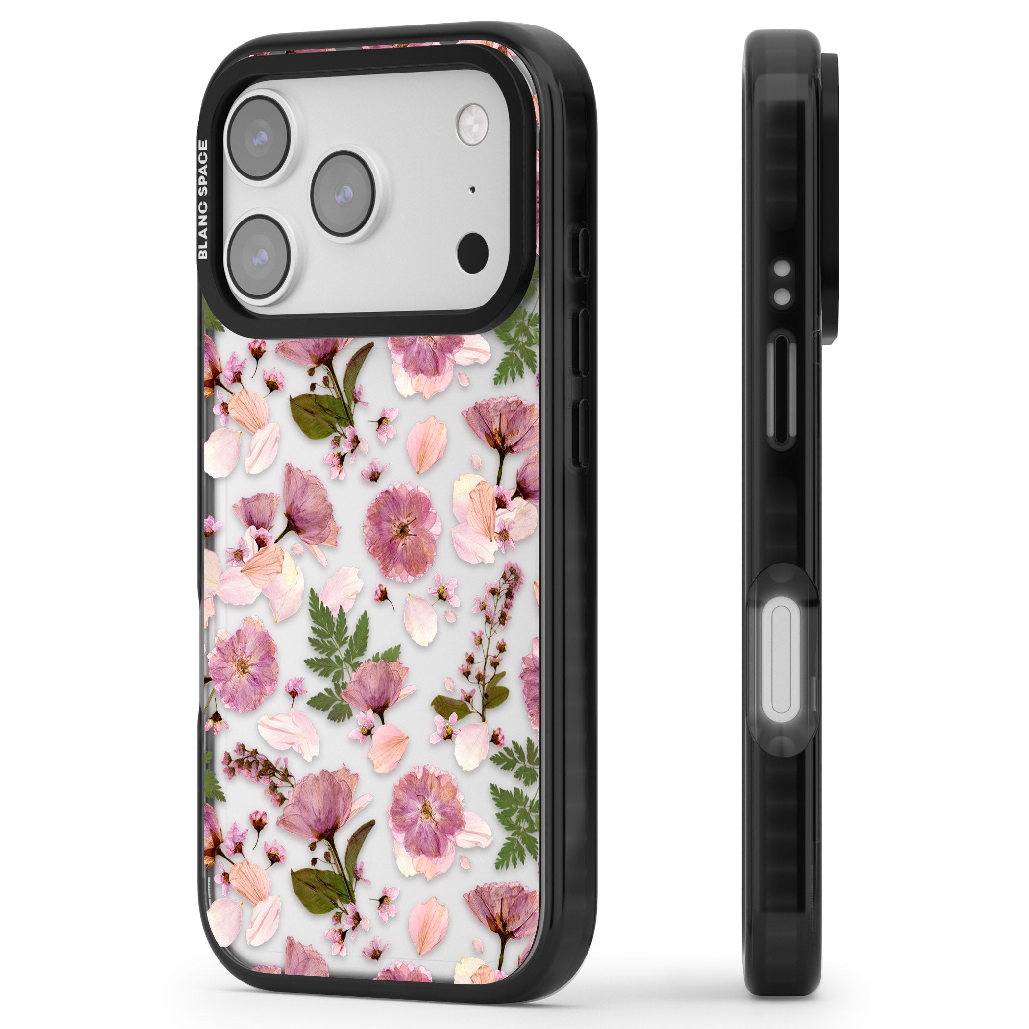 Floral Fantasy Menagerie iPhone 17 Pro Impact Black Phone Case Side Profile