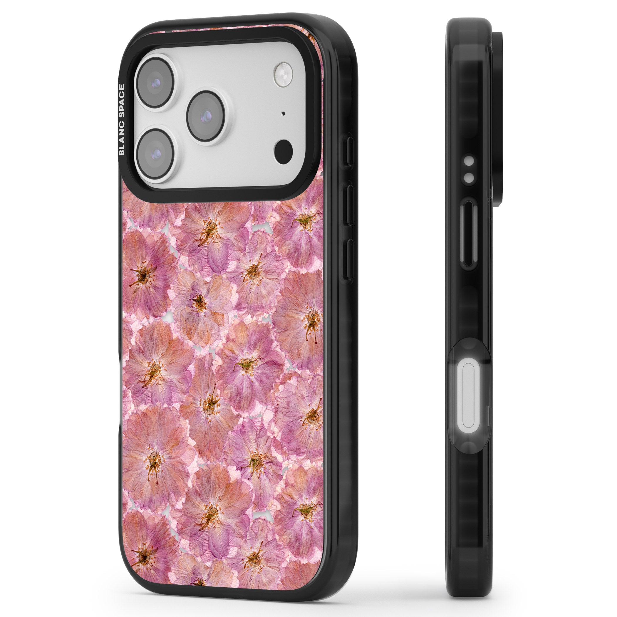 Large Pink Florals iPhone 17 Pro Impact Black Phone Case Side Profile