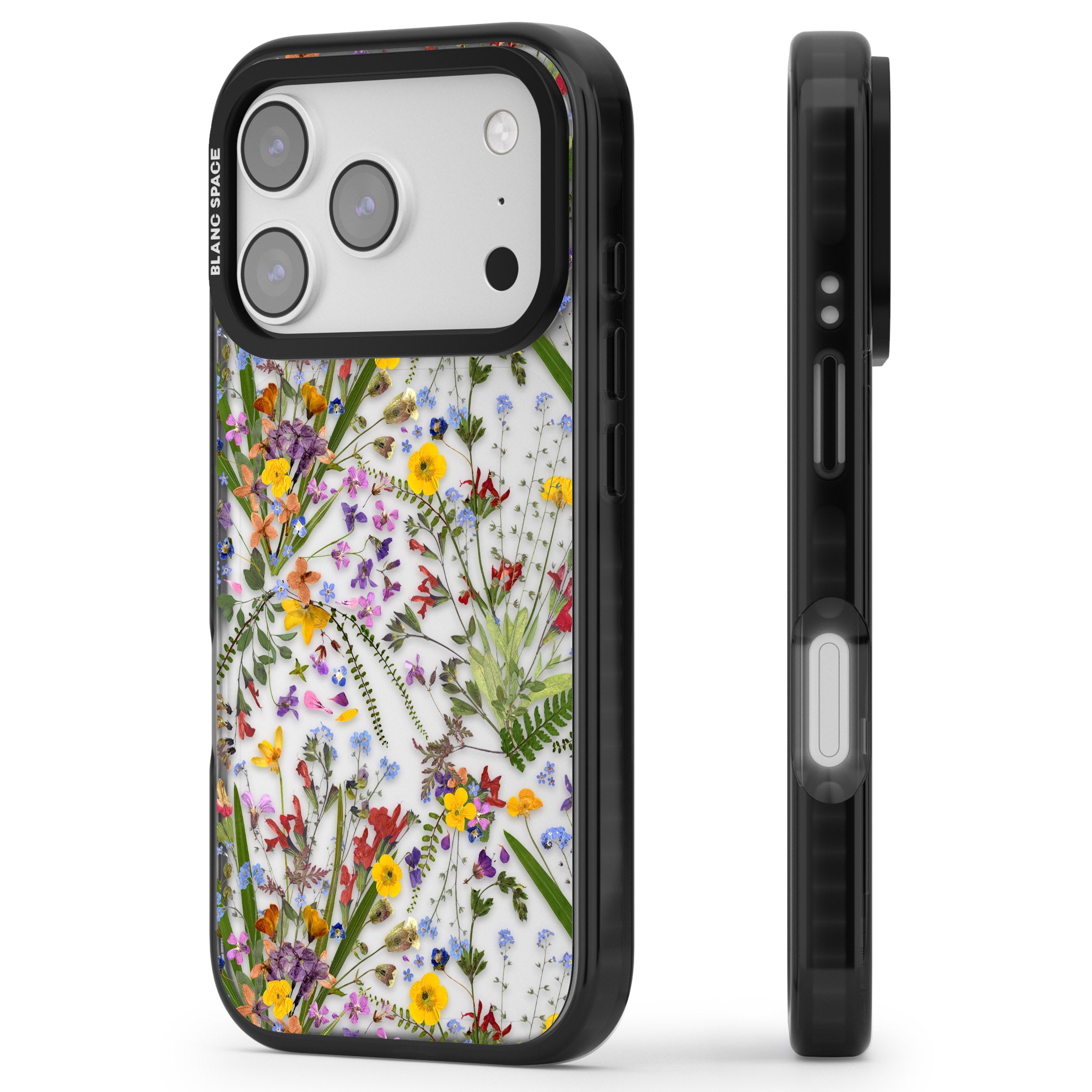 Wildflower & Leaves iPhone 17 Pro Impact Black Phone Case Side Profile
