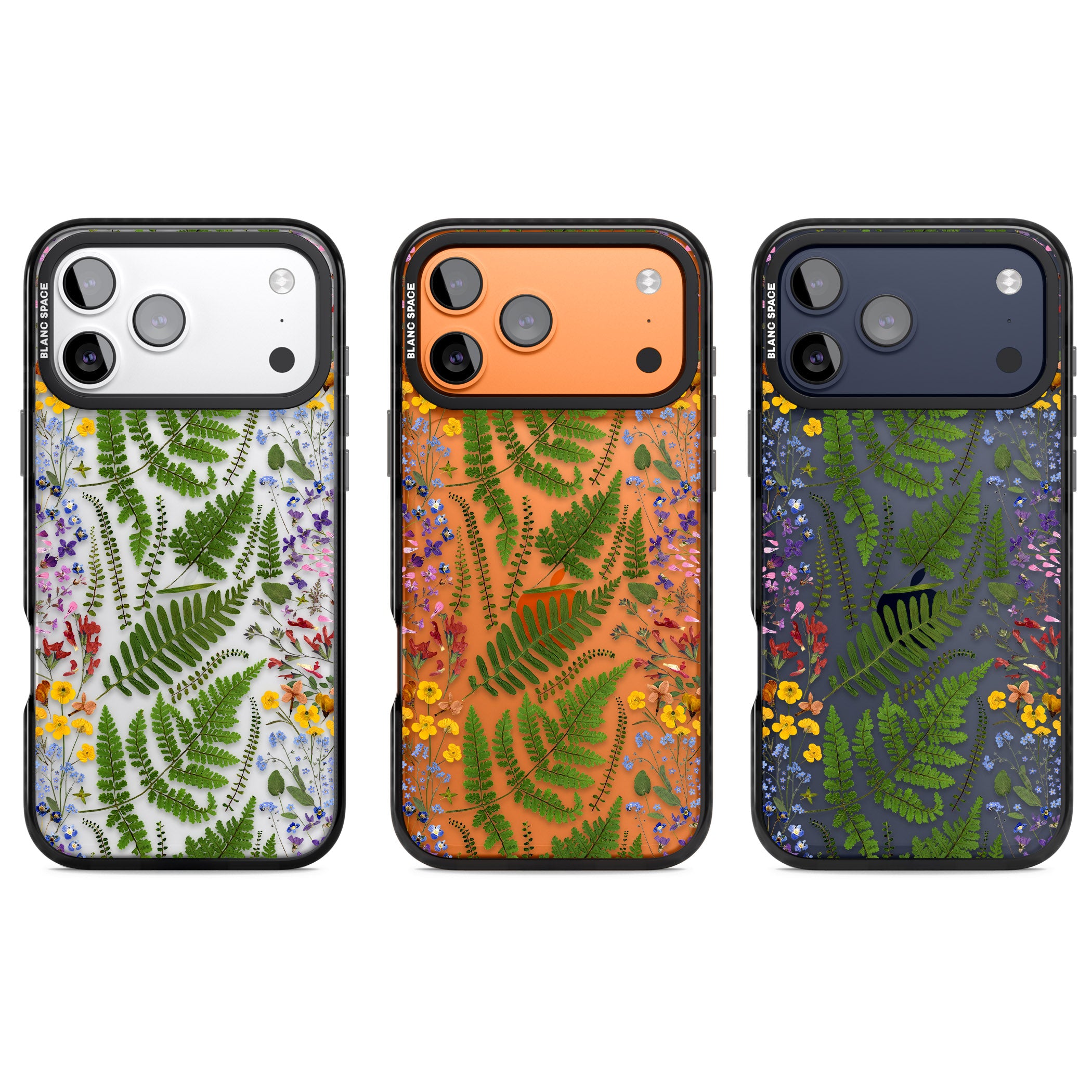Botanical Fern & Floral iPhone 17 Pro Impact Black Phone Case APT Impact Protection