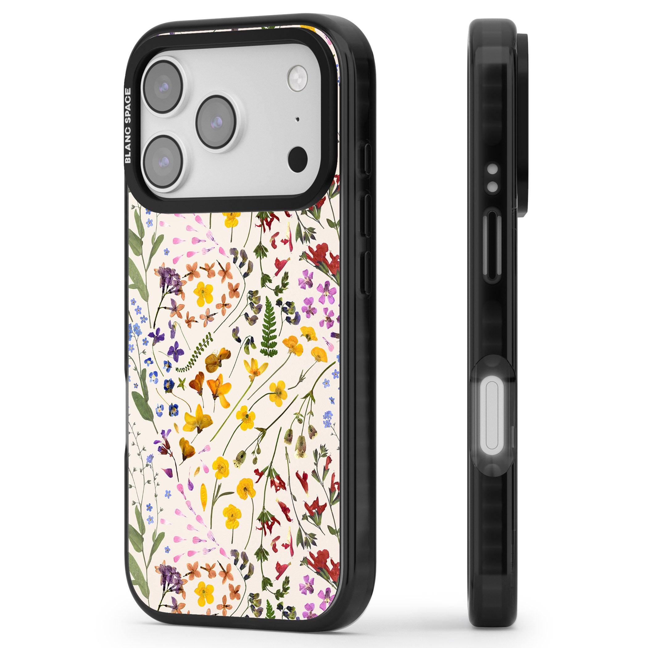 Wildflower Bouquet Cream iPhone 17 Pro Impact Black Phone Case Side Profile
