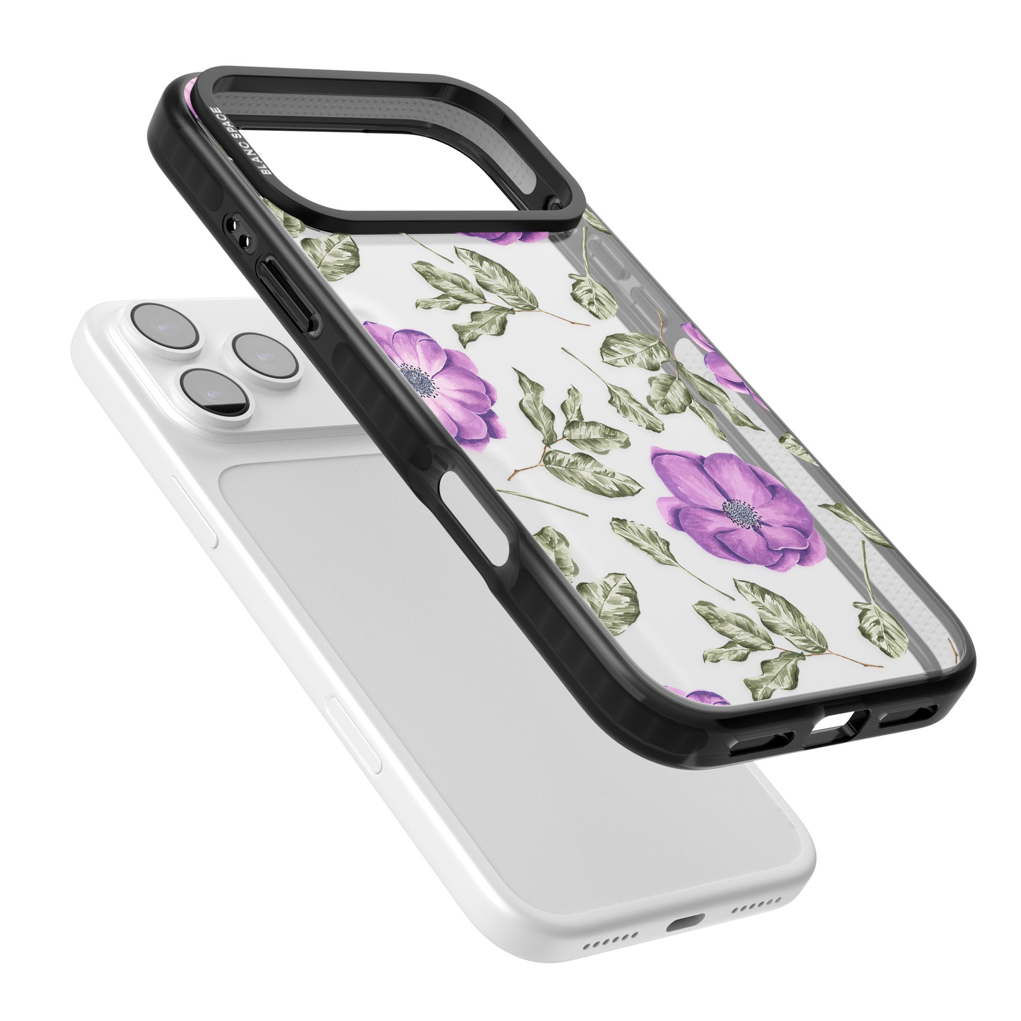 Purple Bloom Floral iPhone 17 Pro Impact Black Phone Case Colours