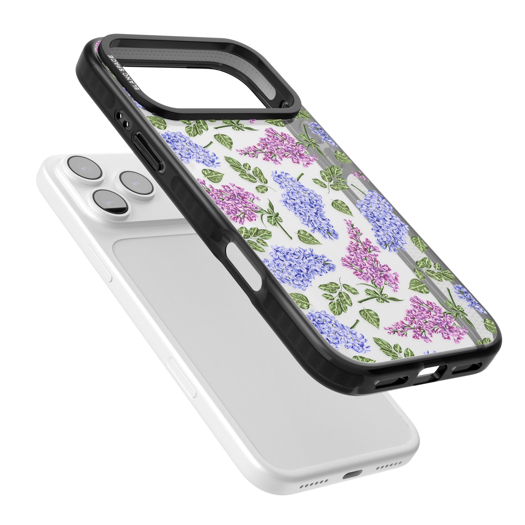 Purple Blossoms Transparent Floral iPhone 17 Pro Impact Black Phone Case Colours